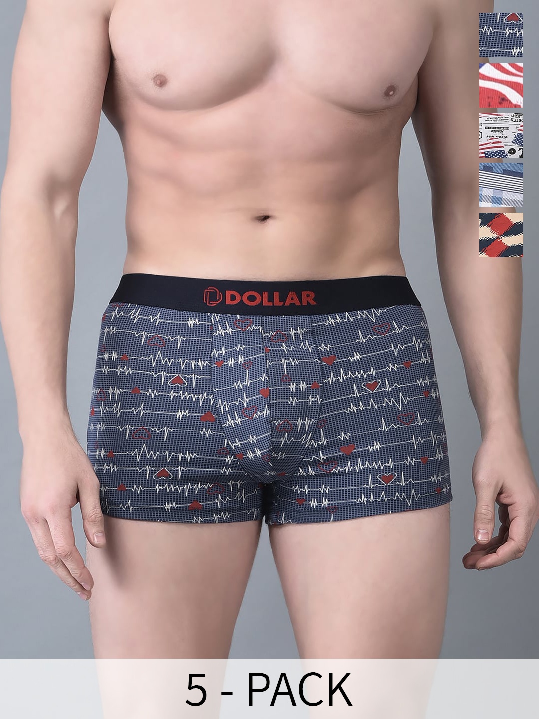 Dollar Bigboss Pack of 5 Assorted Printed Anti Odour Trunks MBTR-14-TRNDPRNT-PO1-CO1-S24
Dollar Bigboss Pack of 5 Assorted Printed Anti Odour Trunks MBTR-14-TRNDPRNT-PO1-CO1-S24