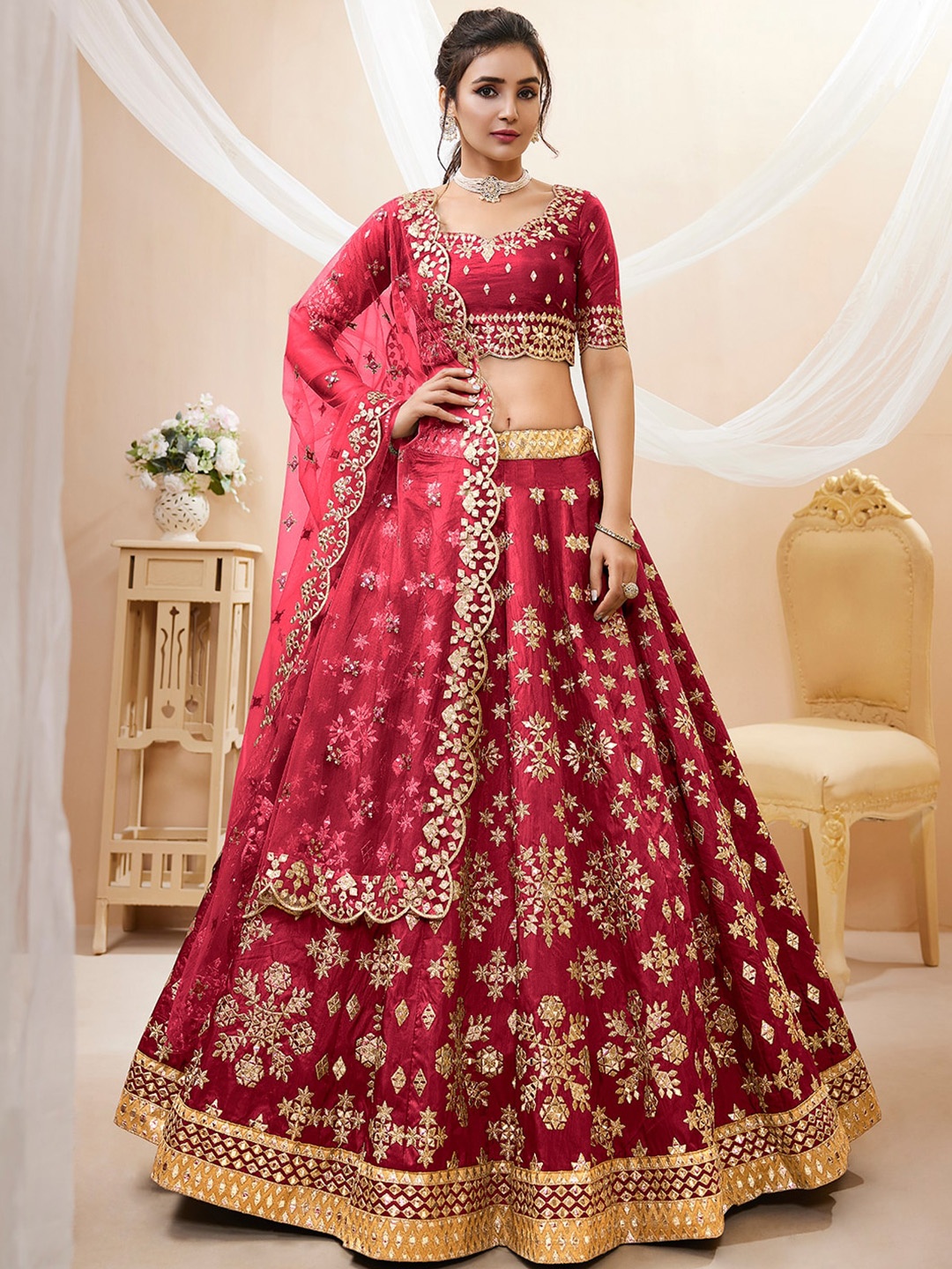 FABPIXEL Embroidered Sequinned Semi-Stitched Lehenga & Unstitched Blouse With Dupatta, Maroon
FABPIXEL Embroidered Sequinned Semi-Stitched Lehenga & Unstitched Blouse With Dupatta, Maroon