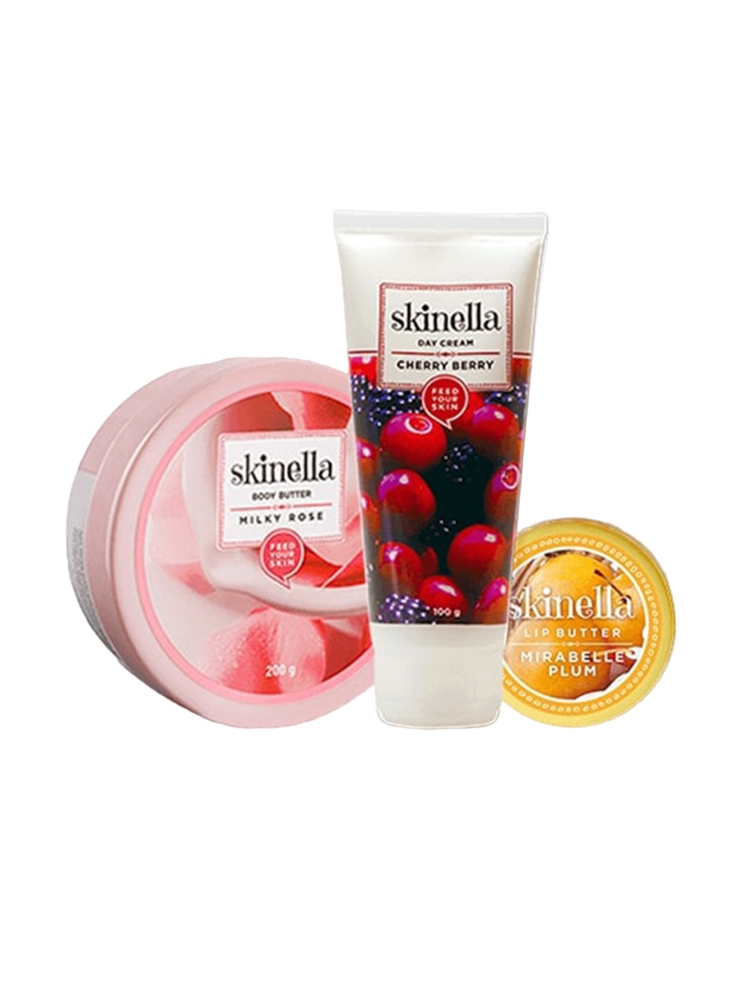 skinella 3-Pcs Cherry Berry Day Cream-Milky Rose Body Butter & Mirabelle Lip Butter Combo, White
skinella 3-Pcs Cherry Berry Day Cream-Milky Rose Body Butter & Mirabelle Lip Butter Combo, White