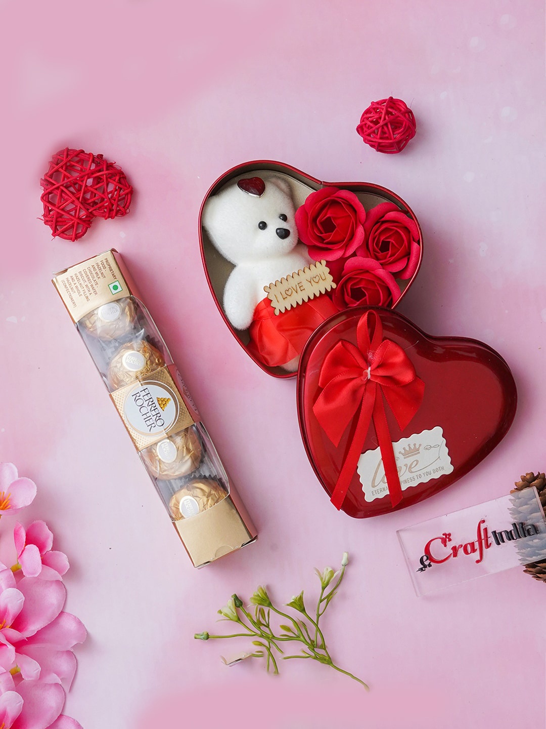 eCraftIndia Heart Shaped Valentine's Gift Box And Ferrero Rocher Chocolates-400gms, Red
eCraftIndia Heart Shaped Valentine's Gift Box And Ferrero Rocher Chocolates-400gms, Red