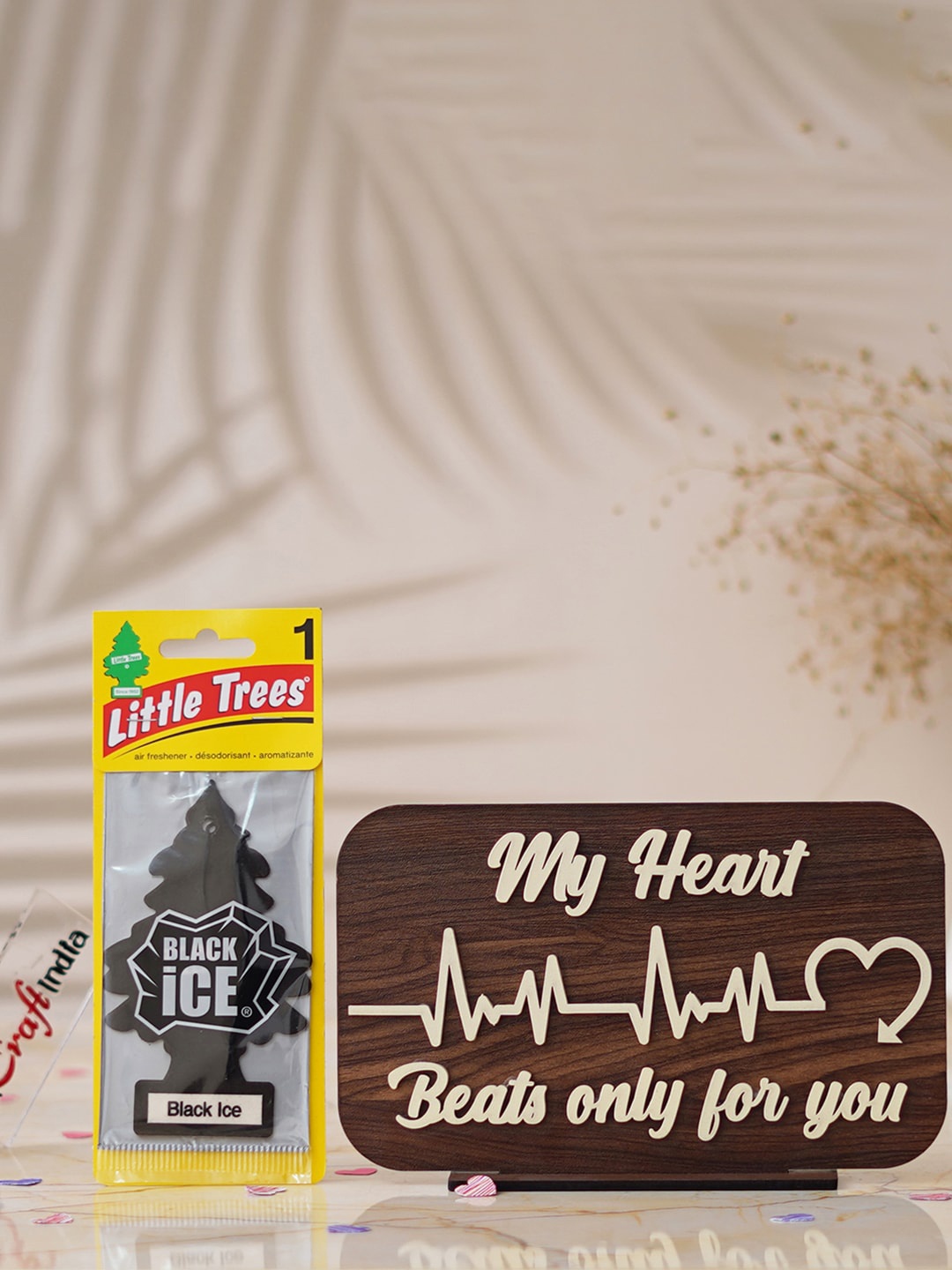 eCraftIndia My Heart Beats Only For You Showpiece And Black Ice Air Freshener Gift Set, Brown
eCraftIndia My Heart Beats Only For You Showpiece And Black Ice Air Freshener Gift Set, Brown