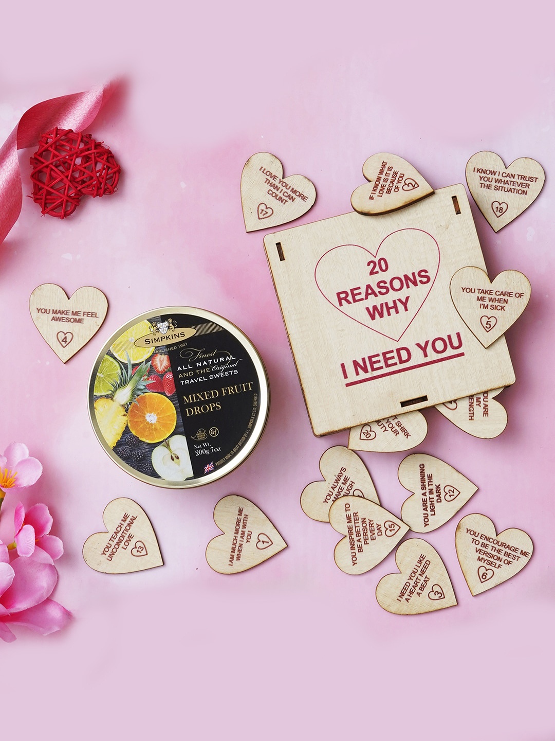 eCraftIndia 20 Reasons Why I Need You Little Hearts Gift & Fruit Drops Candy Gift Set, Brown
eCraftIndia 20 Reasons Why I Need You Little Hearts Gift & Fruit Drops Candy Gift Set, Brown