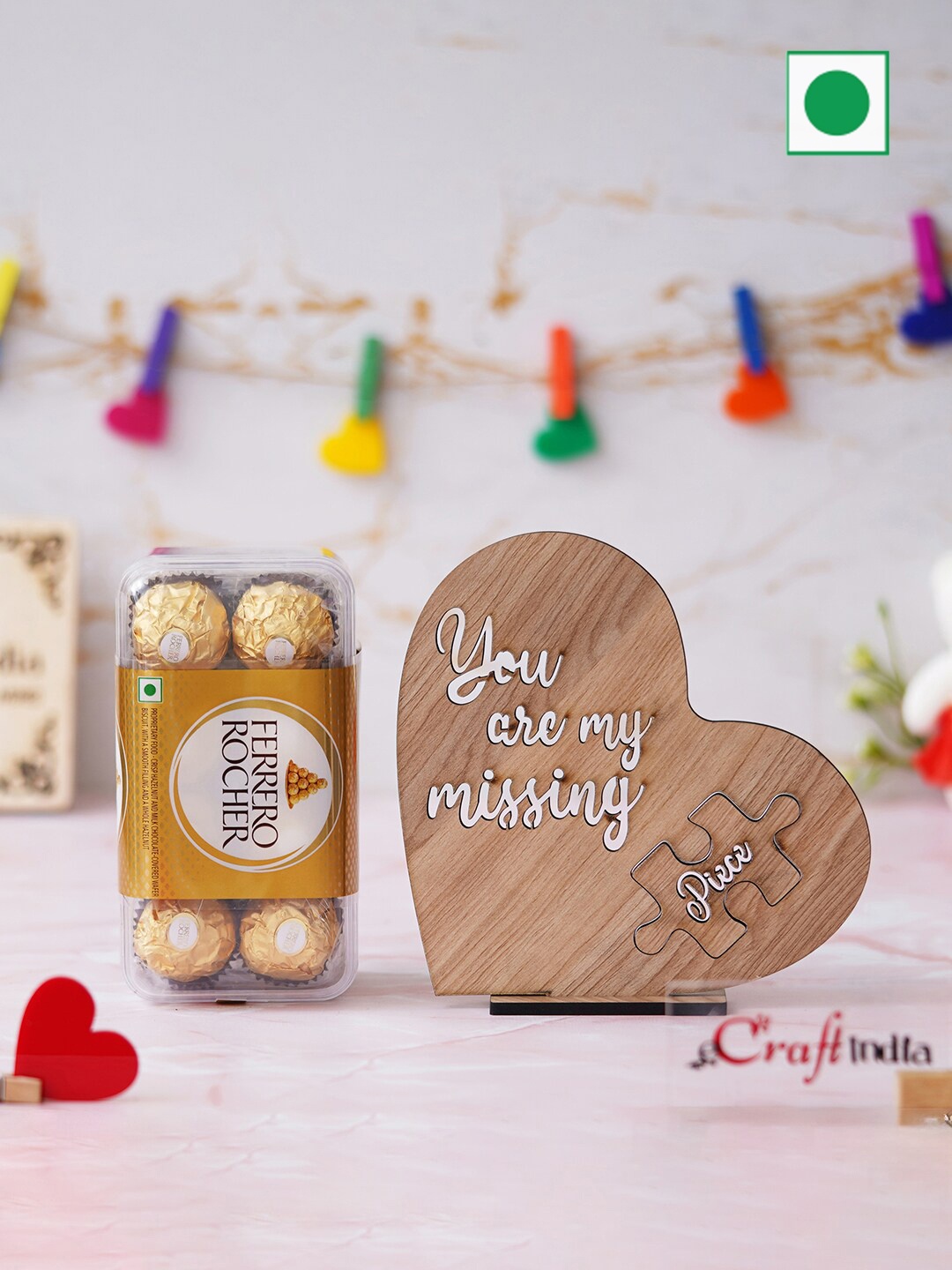 eCraftIndia You Are My Missing Piece Showpiece And Ferrero Rocher Chocolates Gift Set, Brown
eCraftIndia You Are My Missing Piece Showpiece And Ferrero Rocher Chocolates Gift Set, Brown