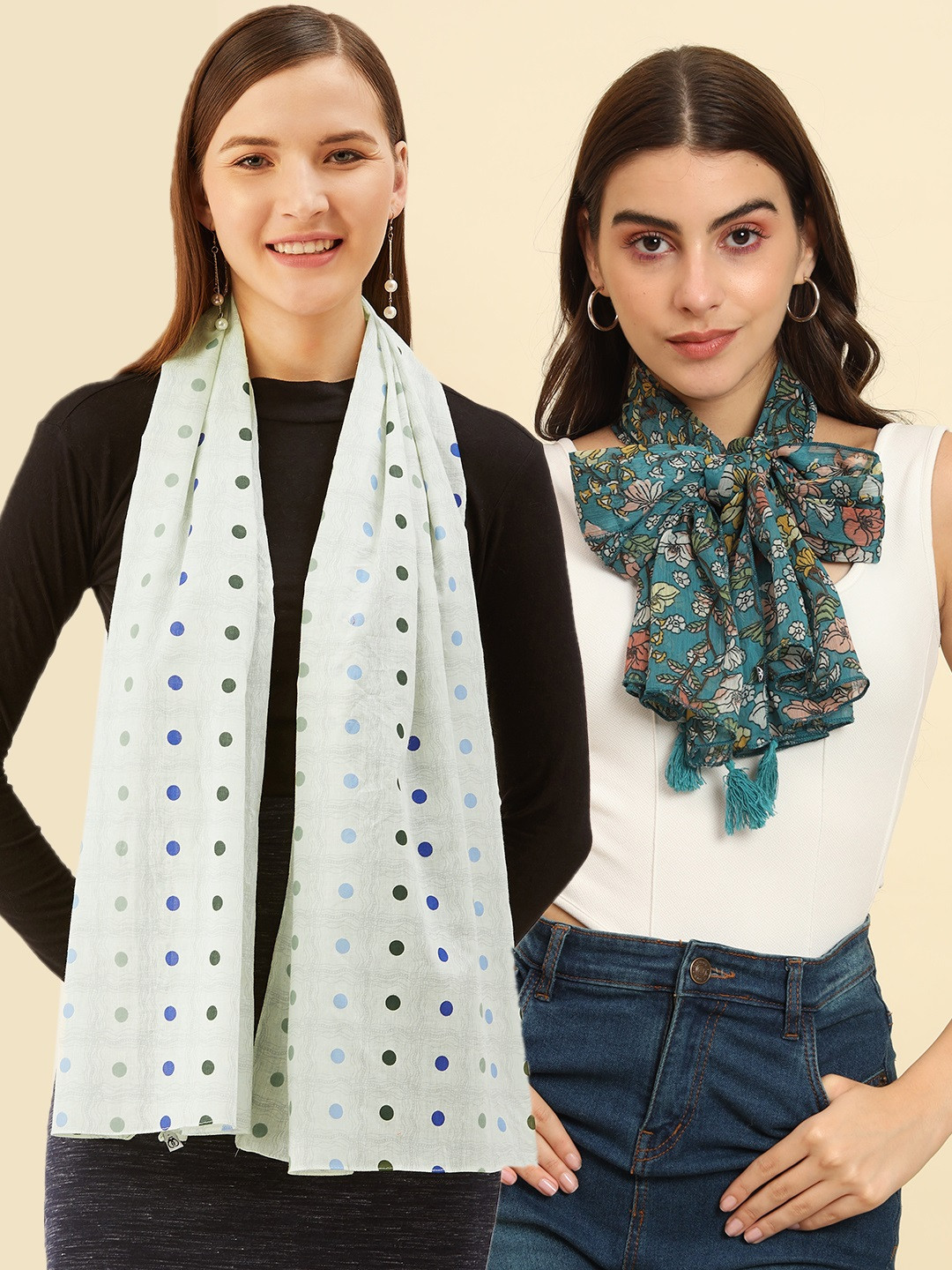 Trend Arrest Set of 2 Printed Scarf, White 
Trend Arrest Set of 2 Printed Scarf, White