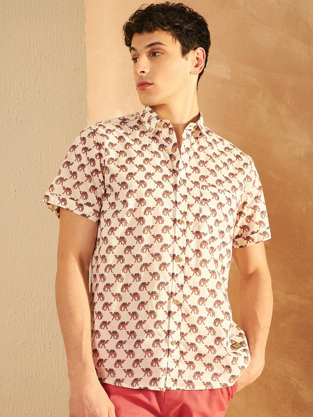 DENNISON Smart Printed Spread Collar Short Sleeves Cotton Lightweight Casual Shirt, Cream
DENNISON Smart Printed Spread Collar Short Sleeves Cotton Lightweight Casual Shirt, Cream