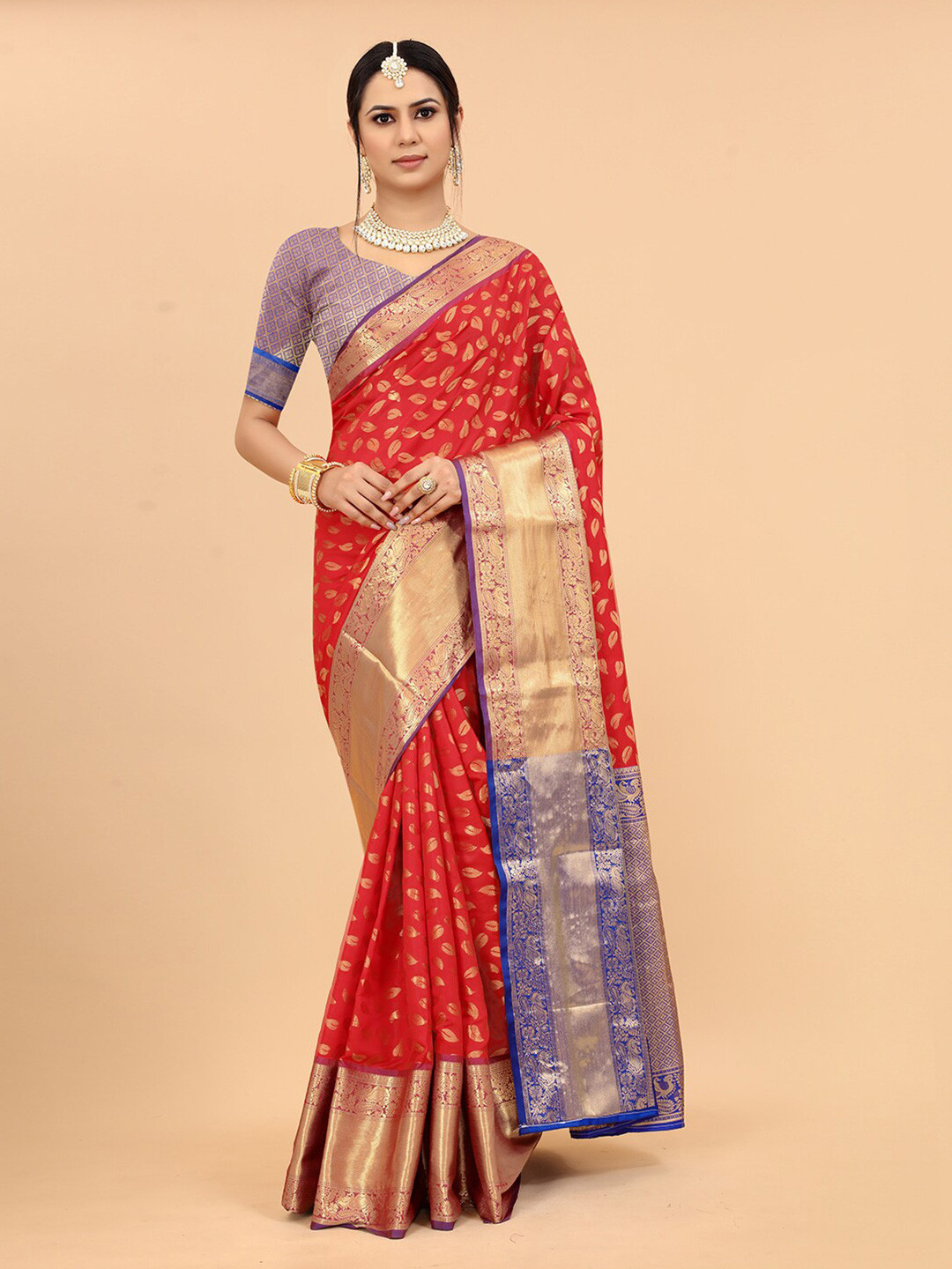 VANAKARA Floral Woven Design Zari Banarasi Saree, Red 
VANAKARA Floral Woven Design Zari Banarasi Saree, Red