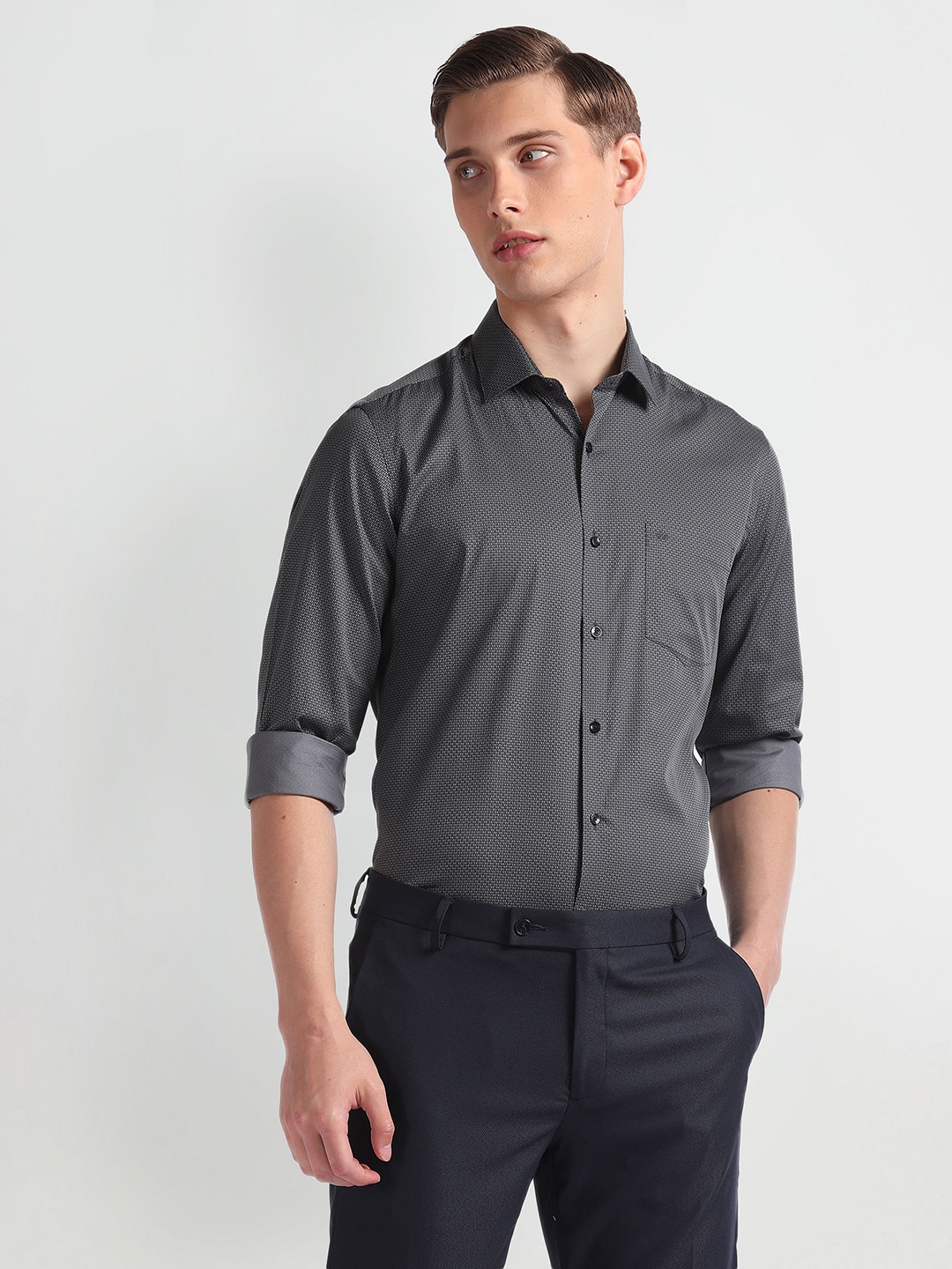 Arrow Geometric Printed Spread Collar Long Sleeves Slim Fit Opaque Cotton Formal Shirt, Grey
Arrow Geometric Printed Spread Collar Long Sleeves Slim Fit Opaque Cotton Formal Shirt, Grey