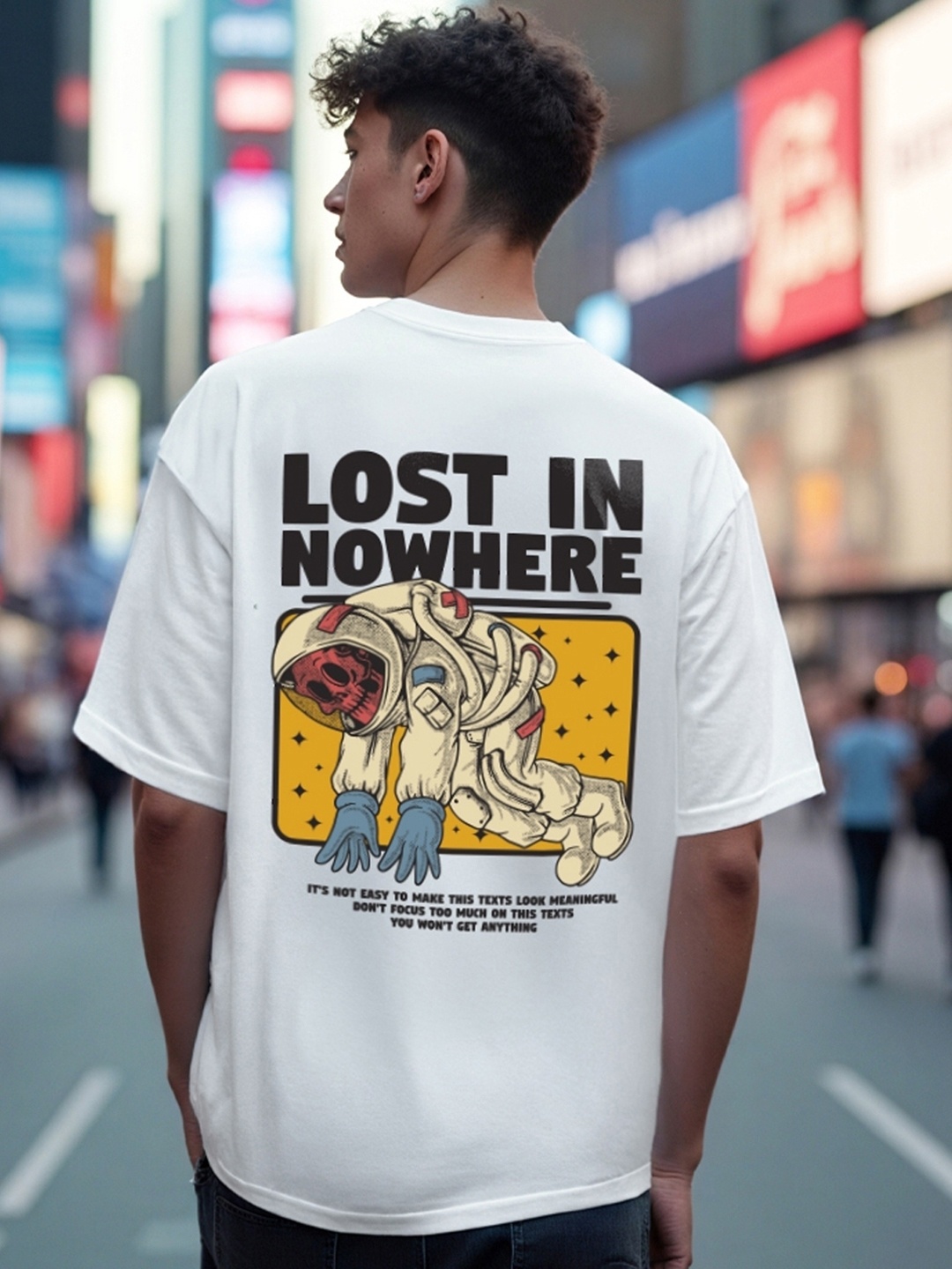 Bewakoof Lost in Nowhere Graphic Printed Drop-Shoulder Oversized Pure Cotton T-shirt, White
Bewakoof Lost in Nowhere Graphic Printed Drop-Shoulder Oversized Pure Cotton T-shirt, White