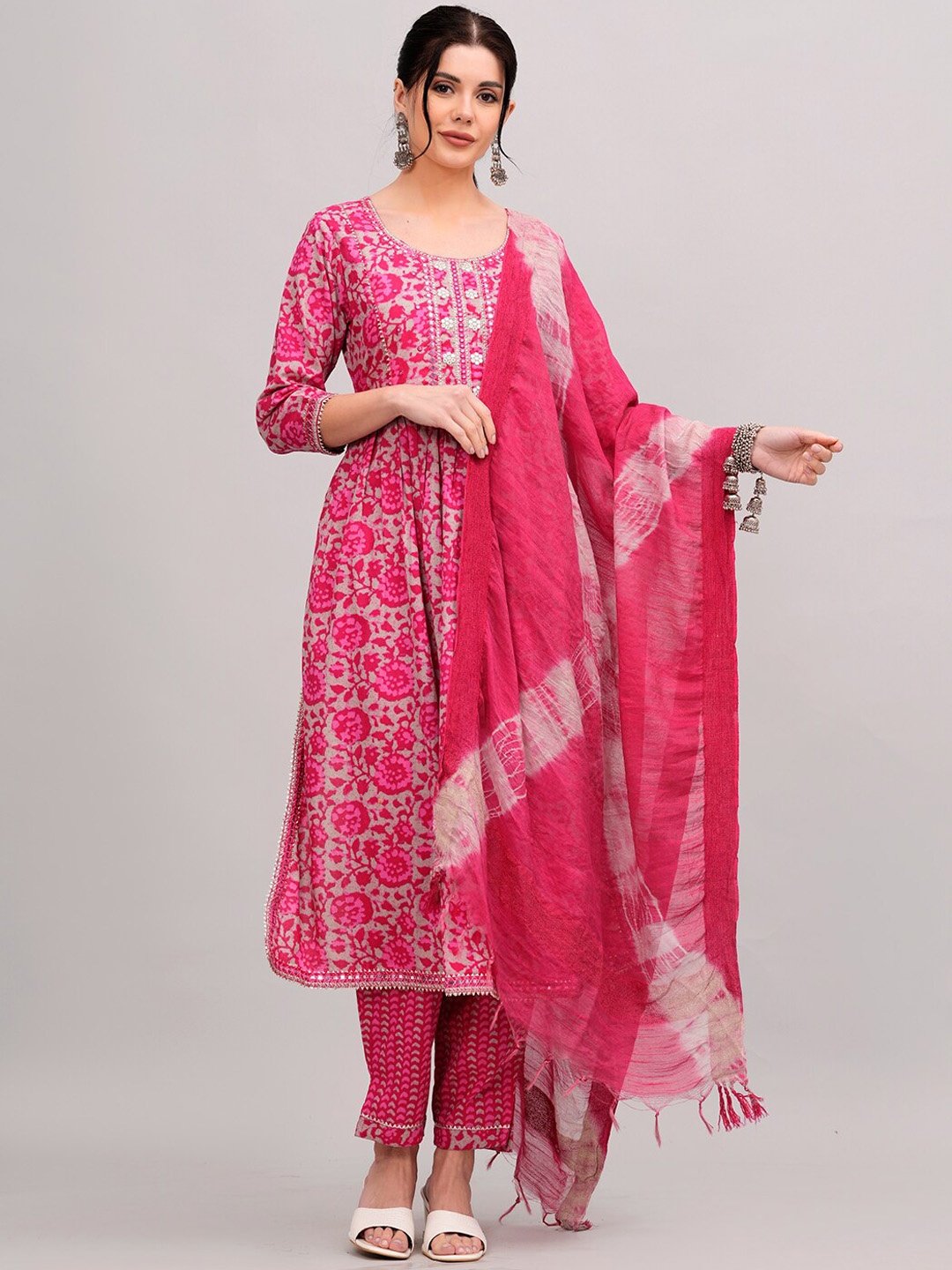 KALINI Ethnic Motif Printed Pure Cotton Anarkali Kurta & Trousers With Dupatta, Pink
KALINI Ethnic Motif Printed Pure Cotton Anarkali Kurta & Trousers With Dupatta, Pink