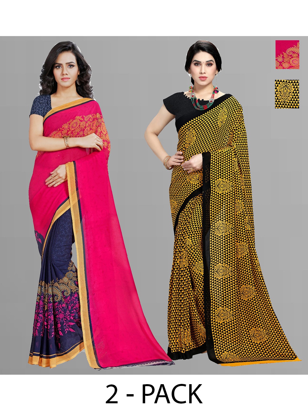 ANAND SAREES Selection Of 2 Floral Printed Saree, Red