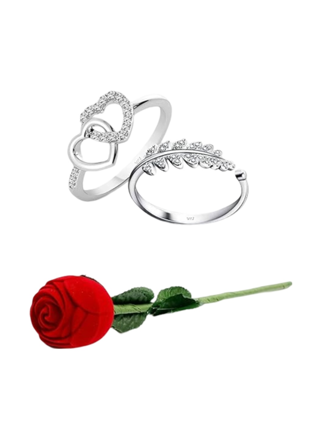 Vighnaharta Set Of 2 Rhodium-Plated CZ-Studded Finger Ring With Rose Box, Silver
Vighnaharta Set Of 2 Rhodium-Plated CZ-Studded Finger Ring With Rose Box, Silver