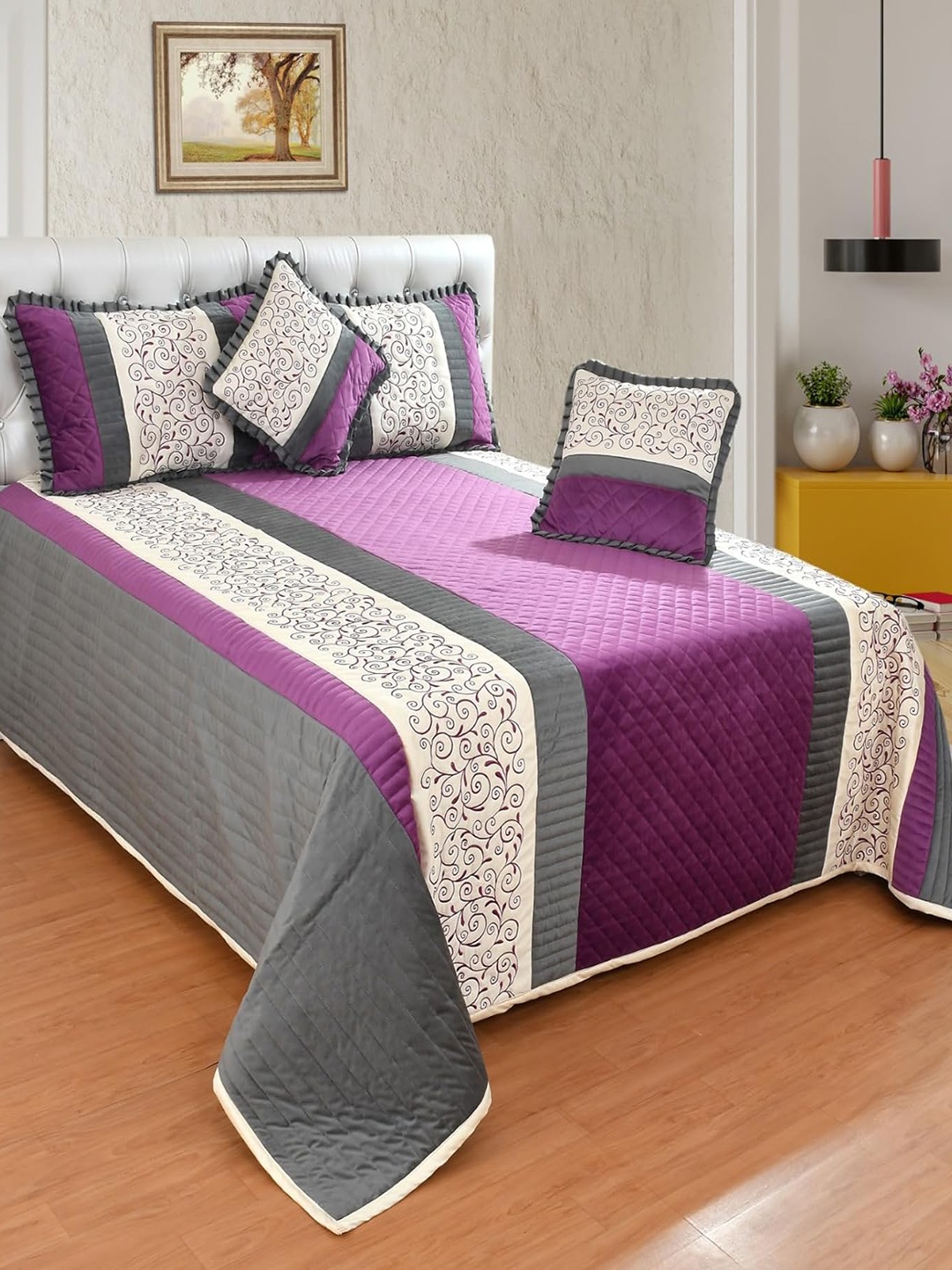 Nivasam Purple & Off white 7 Pcs Luxurious Embroidered Velvet Quilted Bed Cover Set
Nivasam Purple & Off white 7 Pcs Luxurious Embroidered Velvet Quilted Bed Cover Set