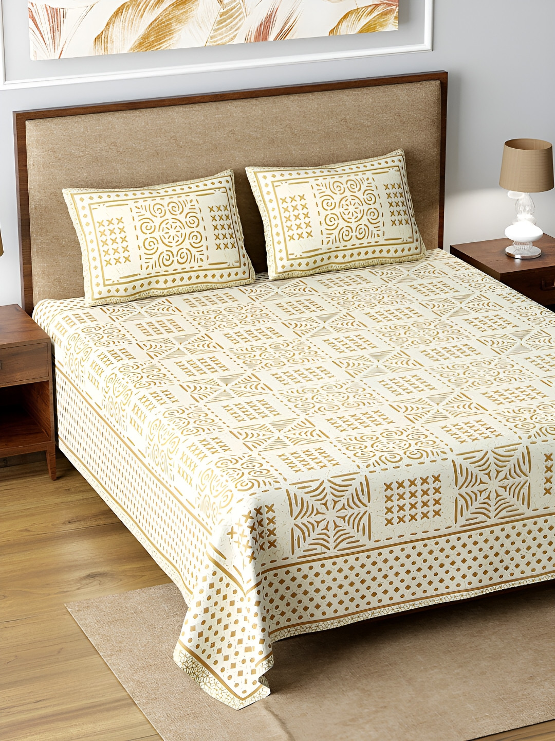 LIVING ROOTS White & Cream Ethnic Printed Cotton 210 TC King Bedsheet Set
LIVING ROOTS White & Cream Ethnic Printed Cotton 210 TC King Bedsheet Set