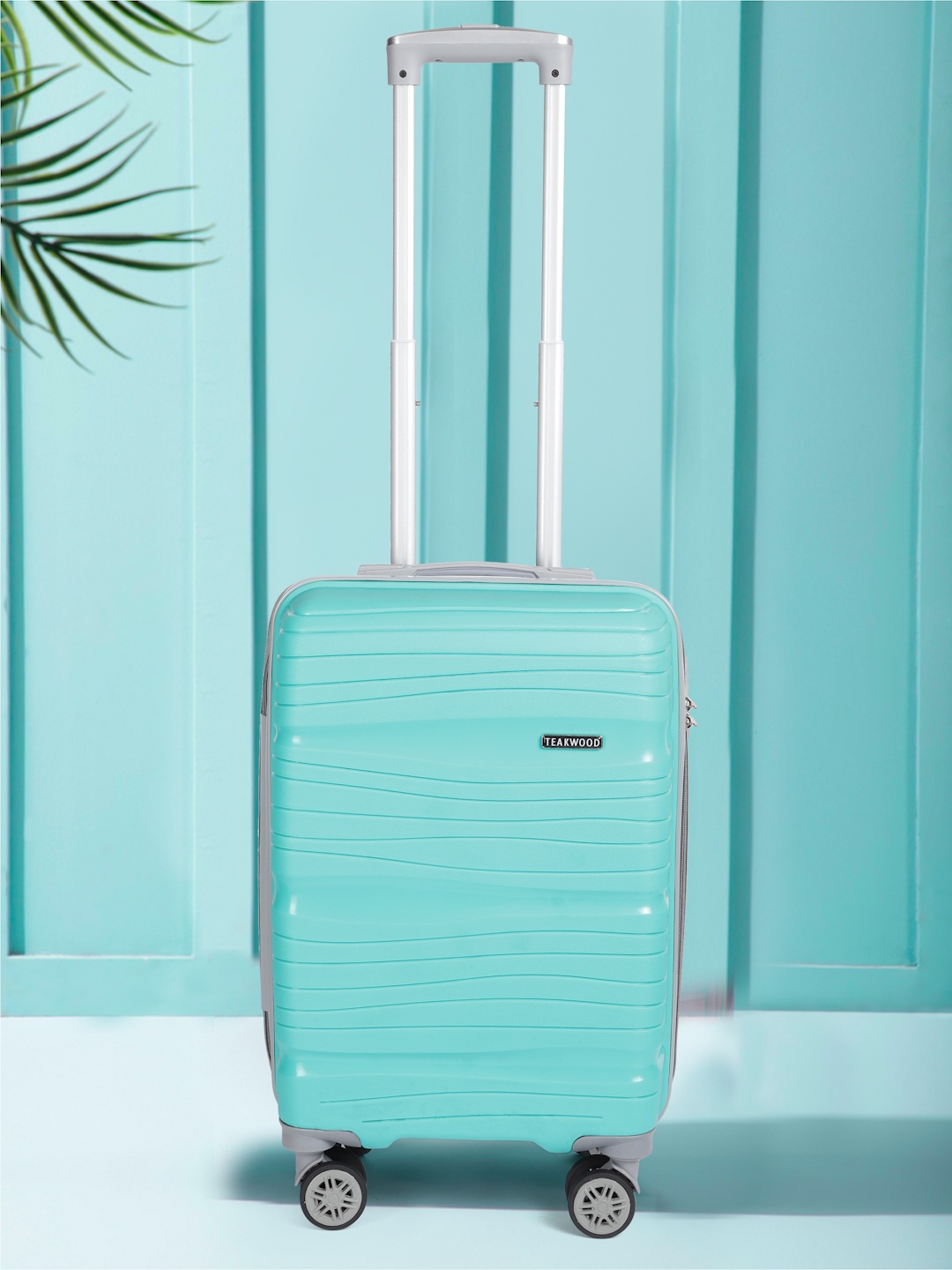 Teakwood Leathers Iris 360 Degree Rotation Hard-Sided Cabin-Sized Trolley Bag 32.2L, Turquoise blue