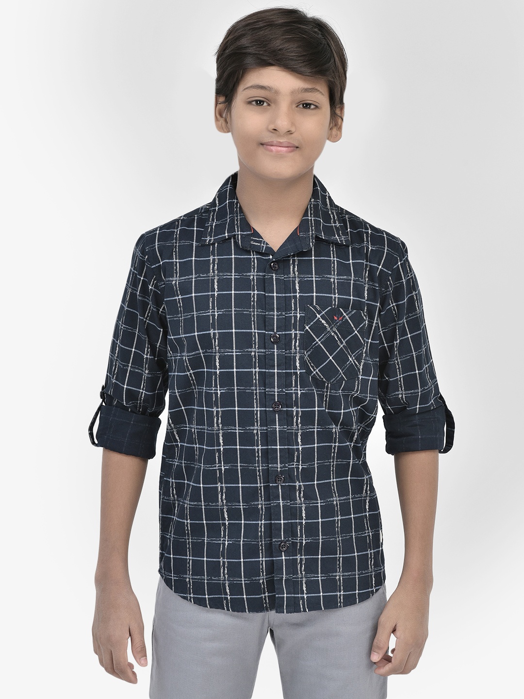 Crimsoune Club Boys Classic Tartan Checks Spread Collar Roll-Up Sleeves Cotton Shirt, Navy blue
Crimsoune Club Boys Classic Tartan Checks Spread Collar Roll-Up Sleeves Cotton Shirt, Navy blue