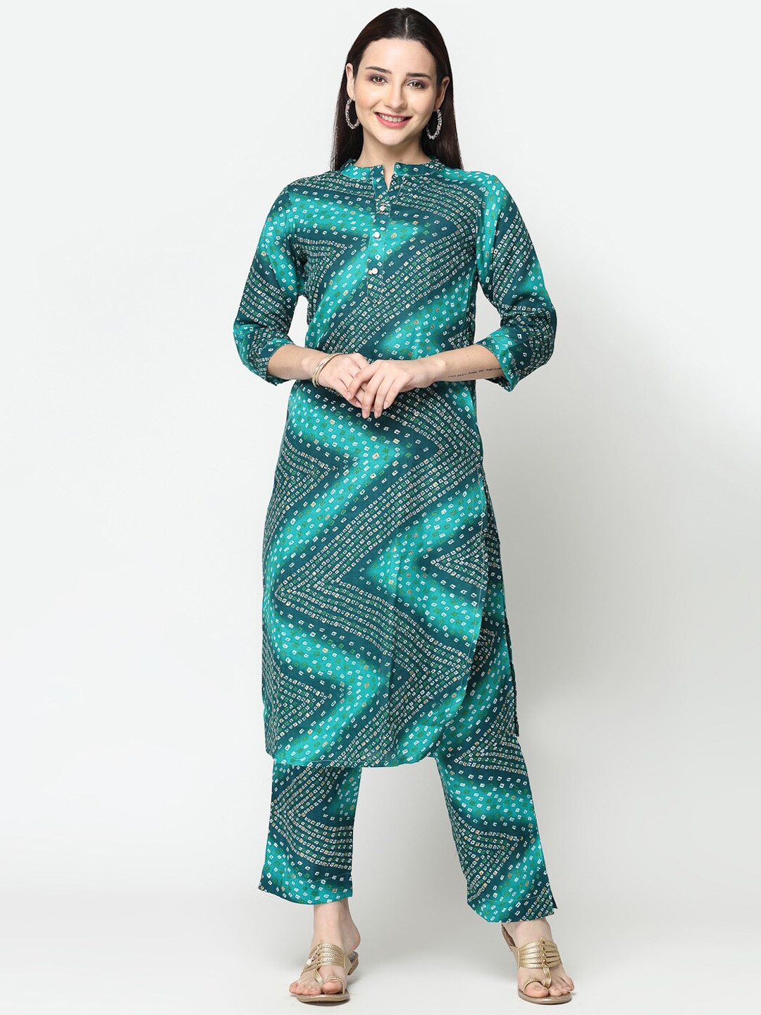 KALINI Bandhani Printed Regular Pure Cotton Kurta With Trousers, Green
KALINI Bandhani Printed Regular Pure Cotton Kurta With Trousers, Green