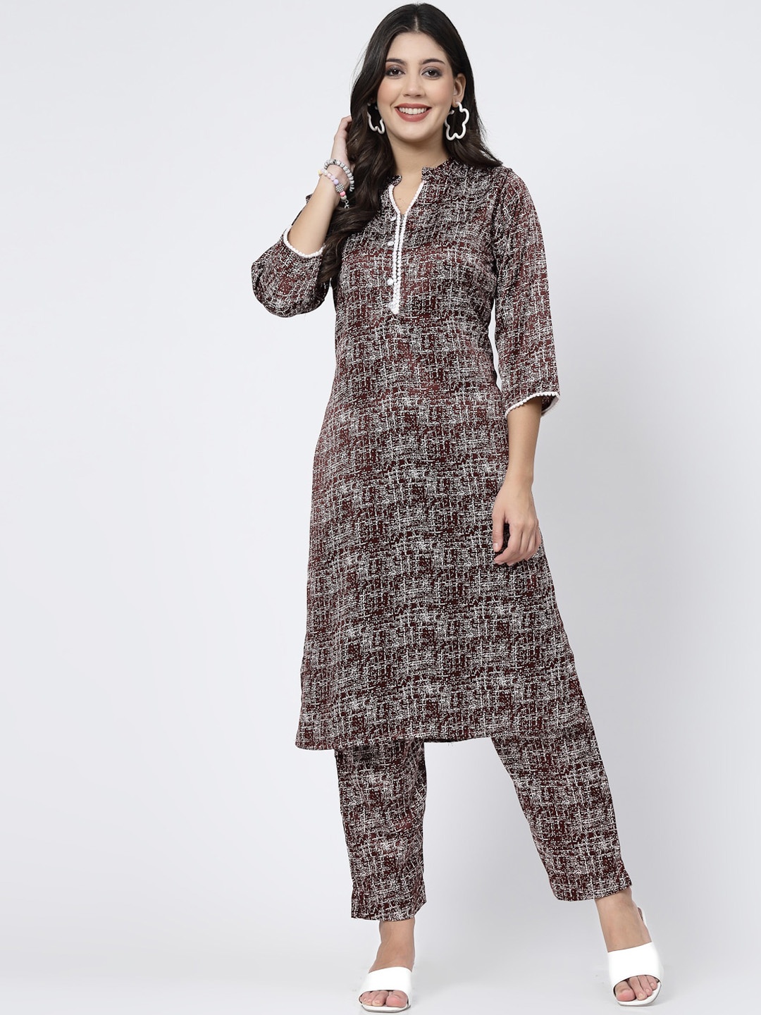 KALINI Abstract Printed Regular Pure Cotton Mandarin Collar Straight Kurta with Trousers, Brown
KALINI Abstract Printed Regular Pure Cotton Mandarin Collar Straight Kurta with Trousers, Brown