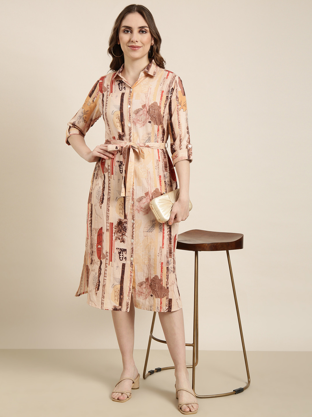 SHOWOFF Floral Print Cotton Shirt Collar Three-Quarter Sleeves Opaque Shirt Midi Dress, Peach
SHOWOFF Floral Print Cotton Shirt Collar Three-Quarter Sleeves Opaque Shirt Midi Dress, Peach