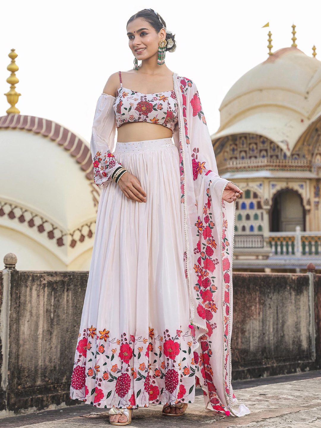 SCAKHI Printed Beads & Stones Silk Ready to Wear Lehenga & Blouse With Dupatta, White
SCAKHI Printed Beads & Stones Silk Ready to Wear Lehenga & Blouse With Dupatta, White