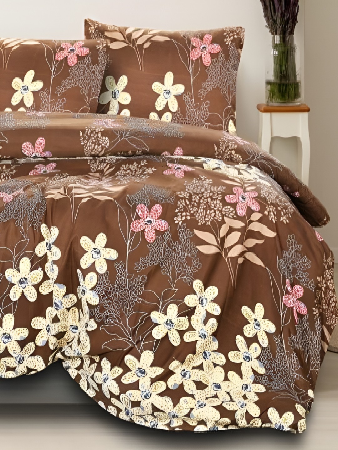 Laying Style Brown & Cream-Coloured Floral 350 TC Queen Bedsheet with 2 Pillow Covers
Laying Style Brown & Cream-Coloured Floral 350 TC Queen Bedsheet with 2 Pillow Covers