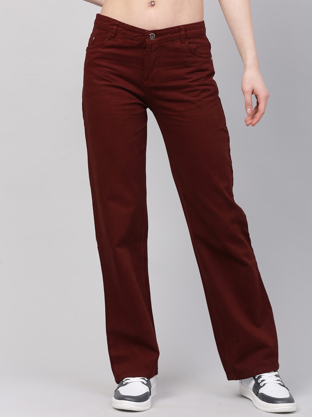 BAESD Women Jean Straight Fit Clean Look Cotton Jeans, Coffee brown
