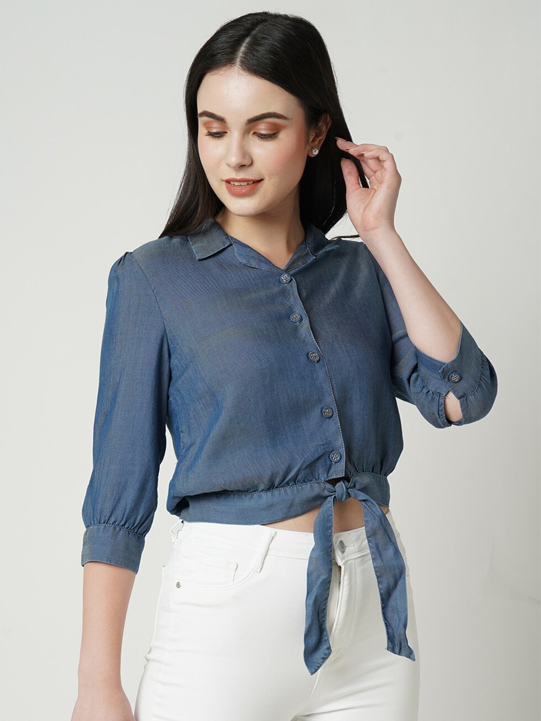 Kraus Jeans Lapel Collar Cuffed Sleeves Tie Ups Crop Slim Fit Opaque Casual Shirt, Blue
Kraus Jeans Lapel Collar Cuffed Sleeves Tie Ups Crop Slim Fit Opaque Casual Shirt, Blue