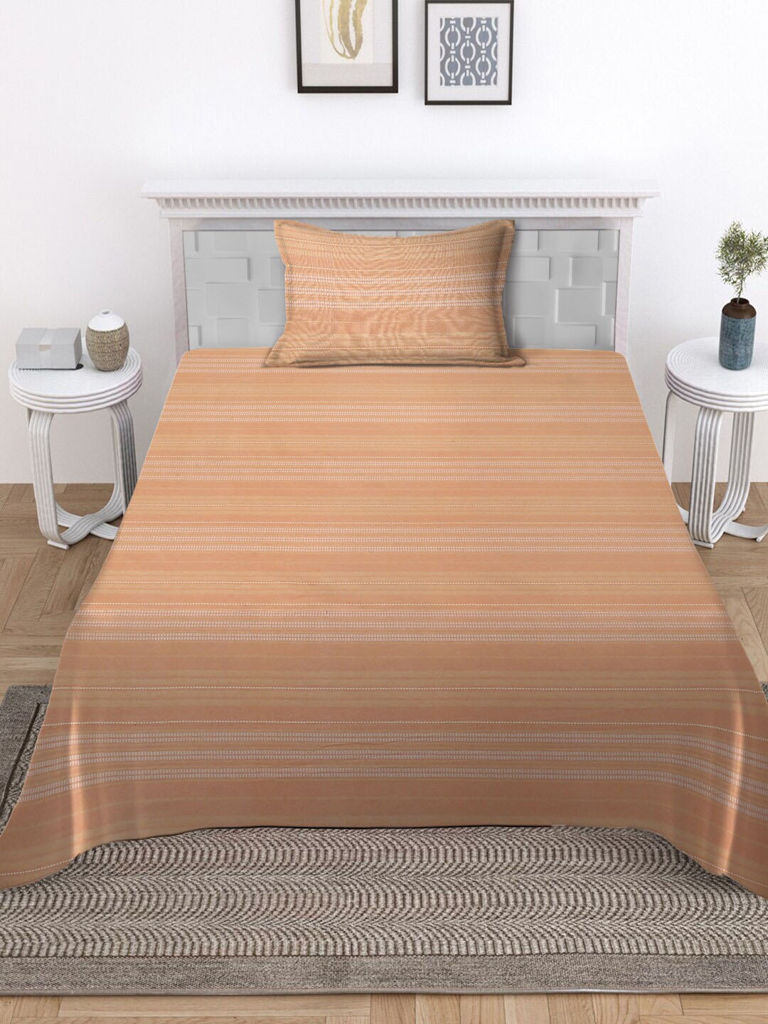 KLOTTHE Striped Printed 400 TC Pure Cotton Single Bedcover With Pillow Cover, Orange
KLOTTHE Striped Printed 400 TC Pure Cotton Single Bedcover With Pillow Cover, Orange