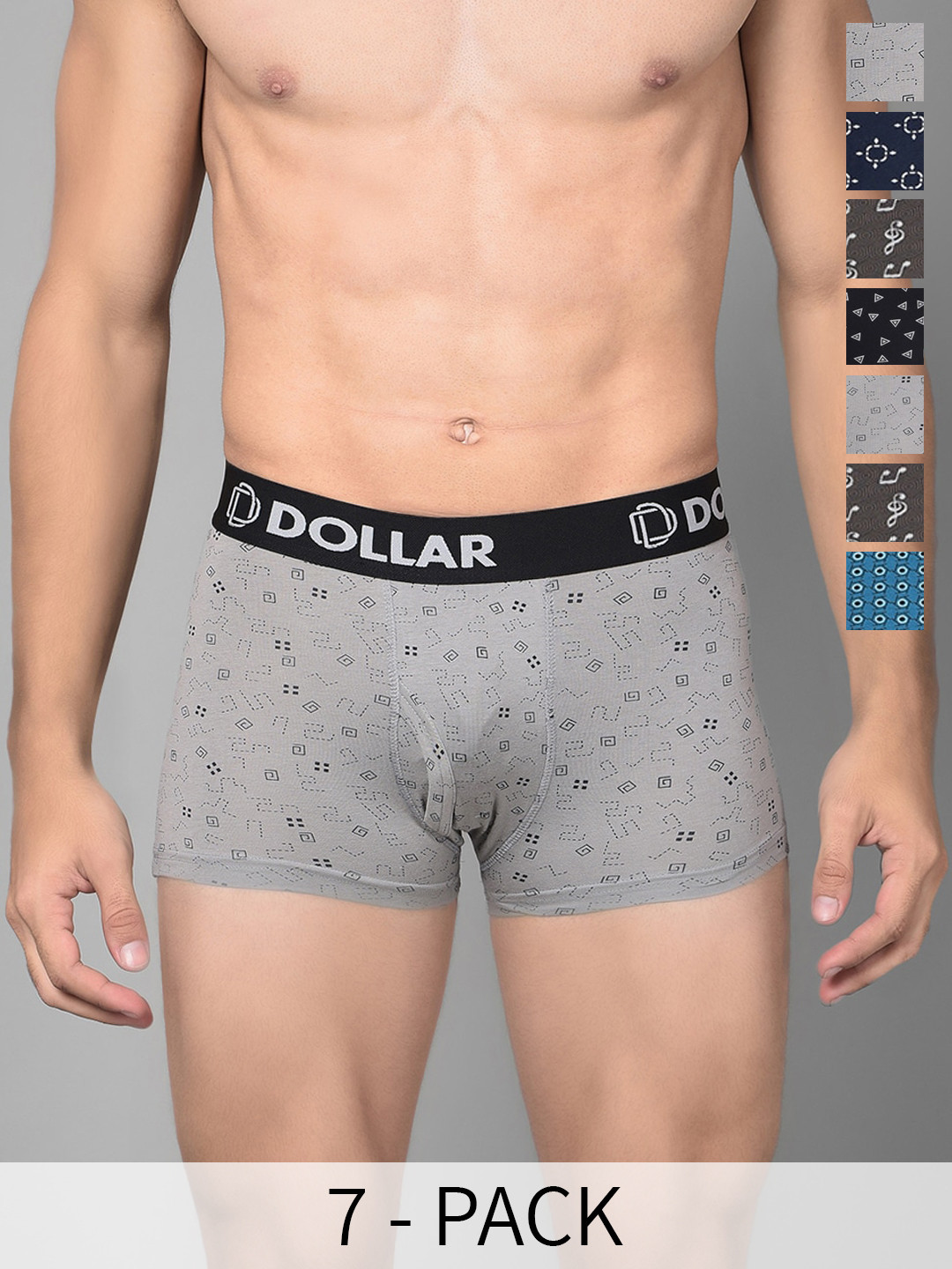 Dollar Bigboss Men Printed Pack of 7 Cotton Shuffle Intellisoft Cotton Spandex Trunk, Assorted
Dollar Bigboss Men Printed Pack of 7 Cotton Shuffle Intellisoft Cotton Spandex Trunk, Assorted