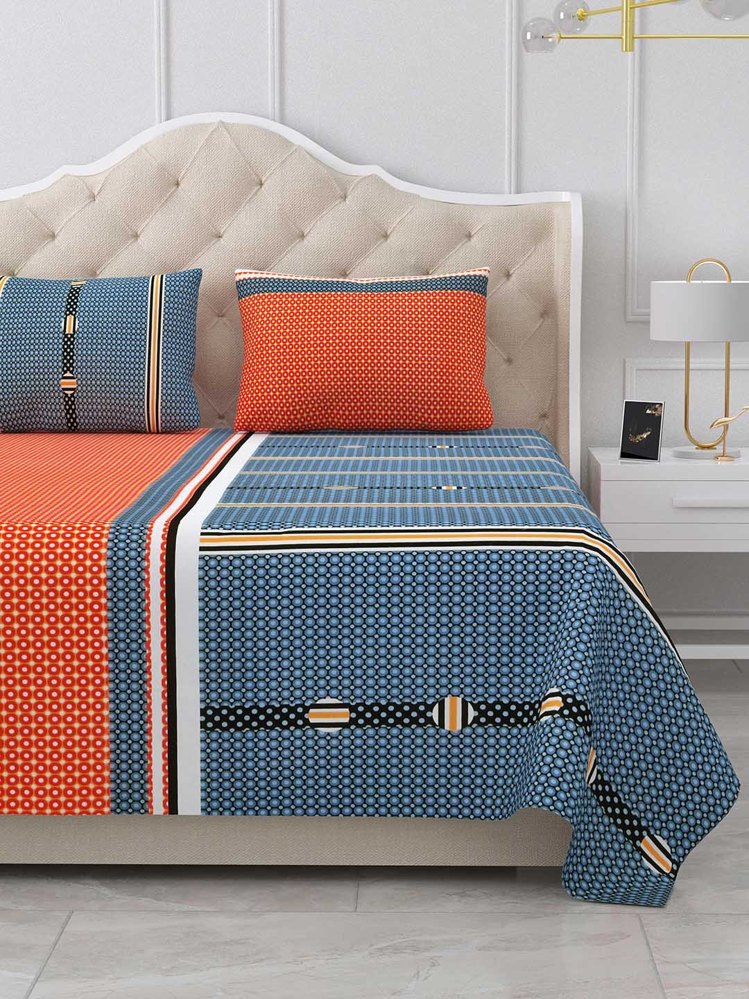 BELLA CASA Orange & Blue Geometrical Printed Cotton King Bedsheet With Two Pillow Cover
BELLA CASA Orange & Blue Geometrical Printed Cotton King Bedsheet With Two Pillow Cover