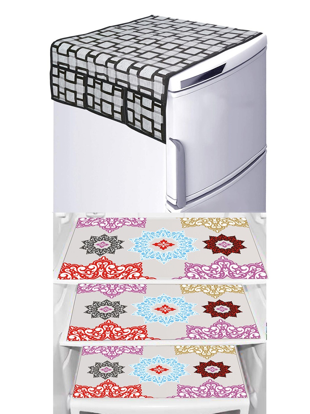 Dakshya Industries Black & Pink 4 Pieces Floral Printed Refrigerator Cover & Mats
Dakshya Industries Black & Pink 4 Pieces Floral Printed Refrigerator Cover & Mats
