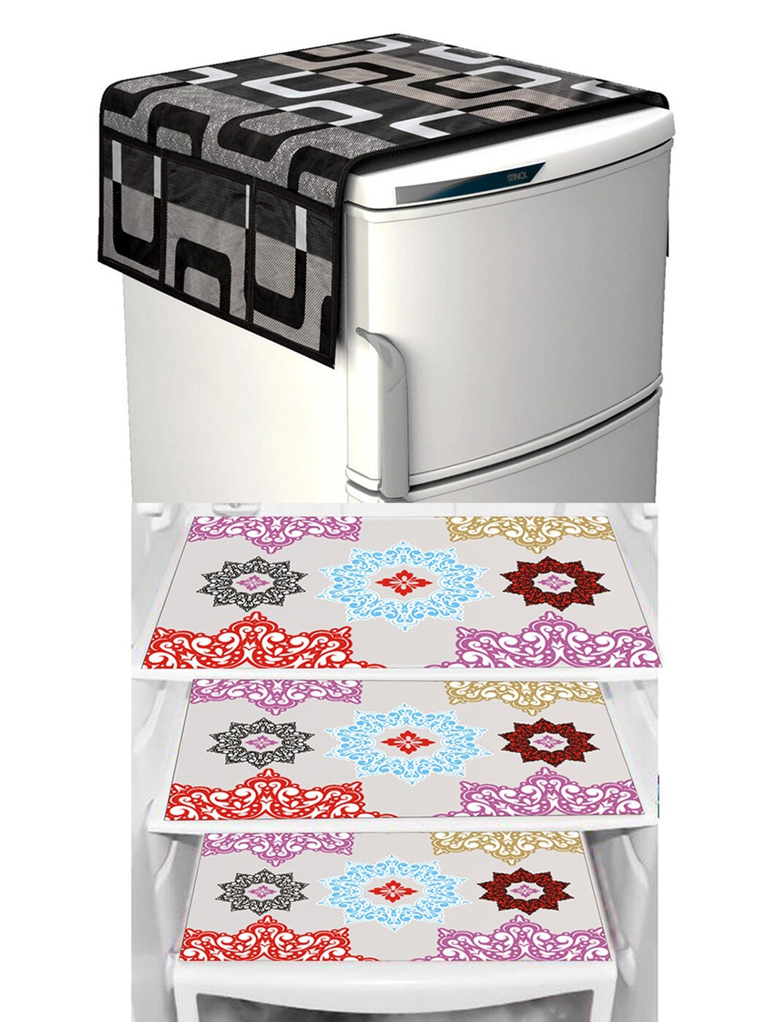 Dakshya Industries Black & Red 4 Pieces Geometric Printed Refrigerator Cover & Mat
Dakshya Industries Black & Red 4 Pieces Geometric Printed Refrigerator Cover & Mat