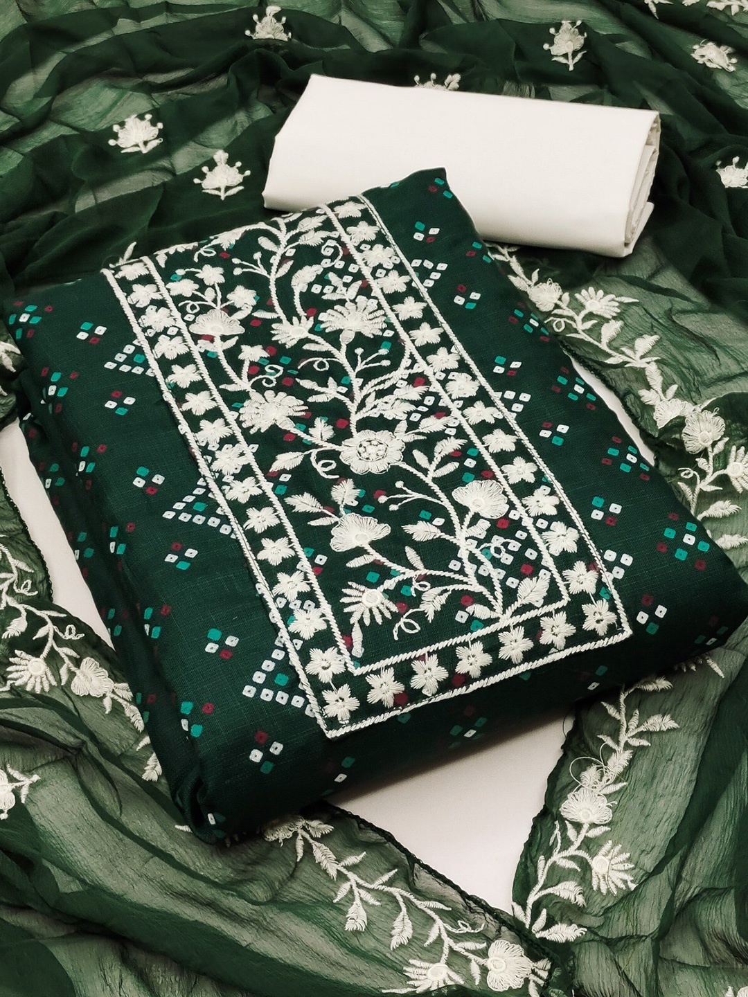 Panzora Embroidered Unstitched Dress Material, Green