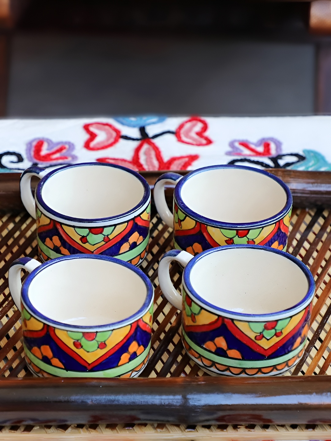 INDIA MEETS INDIA Blue & Orange 4 Pieces Printed Glossy Finish Ceramic Cups 100 ml Each
INDIA MEETS INDIA Blue & Orange 4 Pieces Printed Glossy Finish Ceramic Cups 100 ml Each