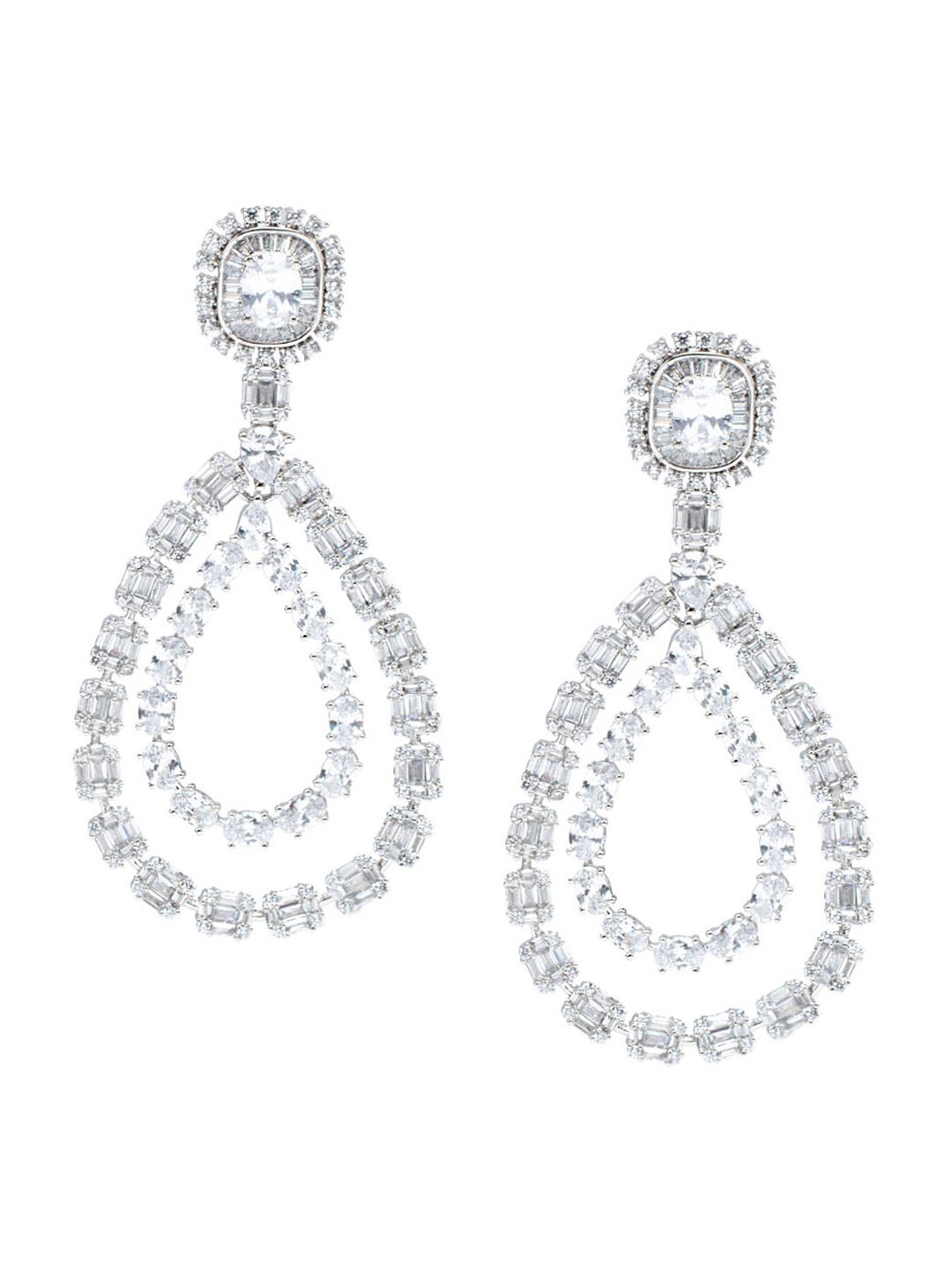 AURAA TRENDS Rhodium-Plated American Diamond Teardrop Shaped Drop Earrings, Silver
AURAA TRENDS Rhodium-Plated American Diamond Teardrop Shaped Drop Earrings, Silver