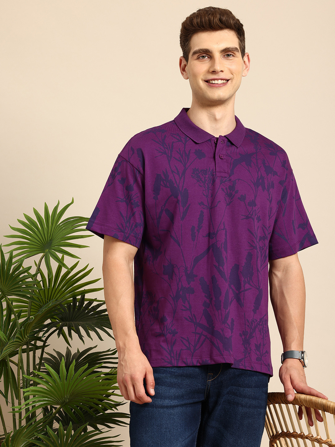 Mast & Harbour Floral & Tropical Printed Polo Collar Drop-Shoulder Sleeves T-shirt, Purple
Mast & Harbour Floral & Tropical Printed Polo Collar Drop-Shoulder Sleeves T-shirt, Purple
