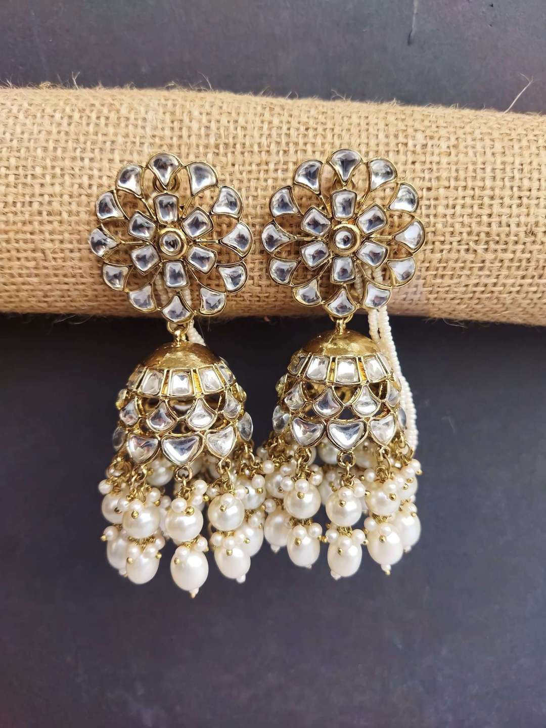 Crunchy Fashion Gold-Plated Stone Studded & Beaded Classic Jhumkas With Ear Chains, White
Crunchy Fashion Gold-Plated Stone Studded & Beaded Classic Jhumkas With Ear Chains, White