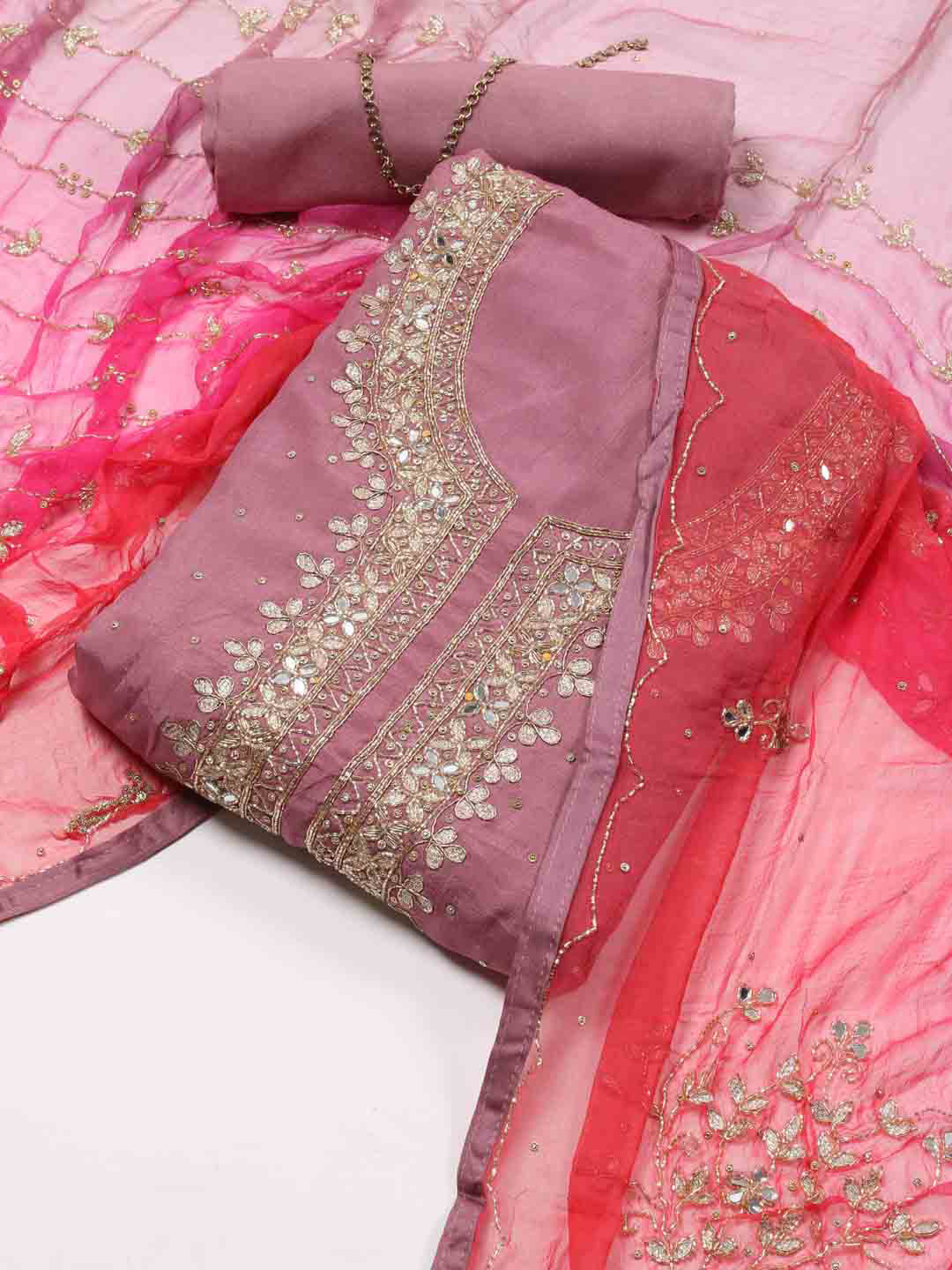 Meena Bazaar Geometric Embroidered Beads & Stones Detailed Unstitched Dress Material, Pink 
Meena Bazaar Geometric Embroidered Beads & Stones Detailed Unstitched Dress Material, Pink