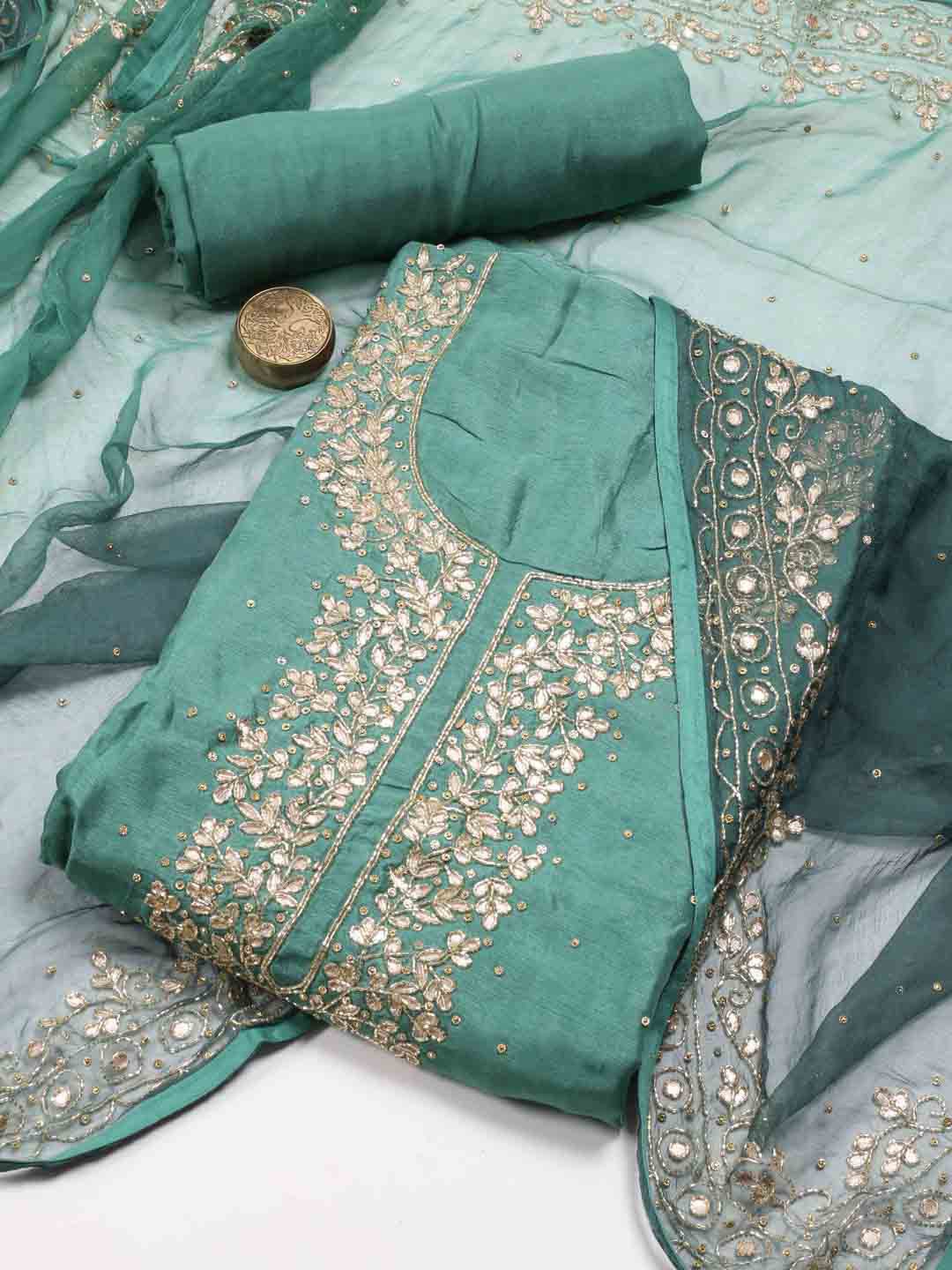 Meena Bazaar Geometric Embroidered Beads & Stones Detailed Unstitched Dress Material, Green
Meena Bazaar Geometric Embroidered Beads & Stones Detailed Unstitched Dress Material, Green