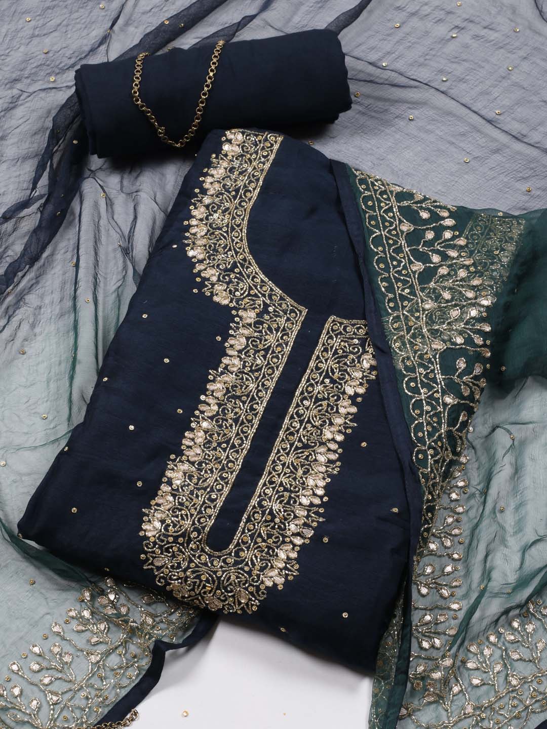 Meena Bazaar Floral Embroidered Beads & Stones Art Silk Unstitched Dress Material, Navy blue
Meena Bazaar Floral Embroidered Beads & Stones Art Silk Unstitched Dress Material, Navy blue
