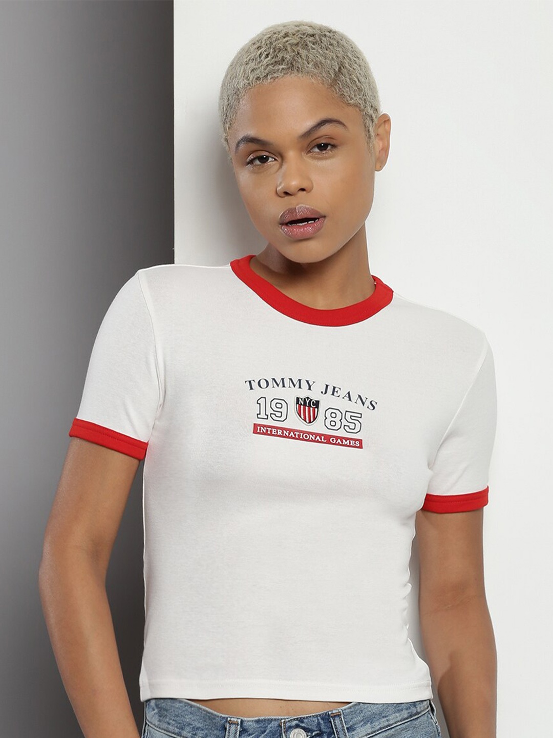 Tommy Hilfiger Typography Printed Round Neck Short Sleeves Cotton Crop T-shirt, White
Tommy Hilfiger Typography Printed Round Neck Short Sleeves Cotton Crop T-shirt, White