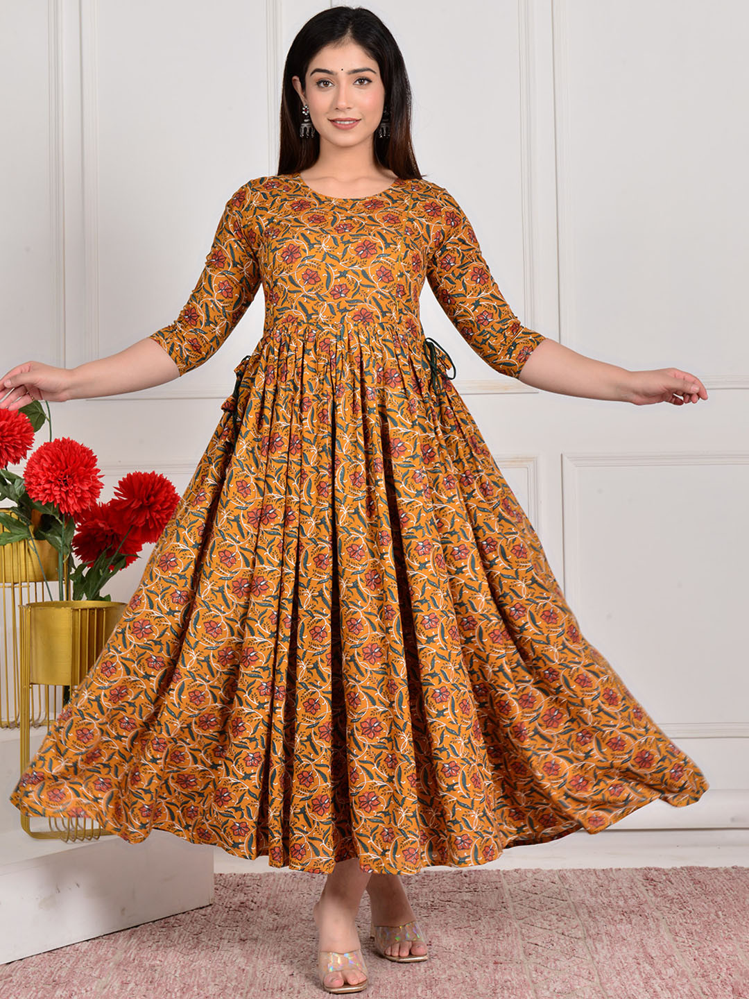 Gujari Floral Printed Floral Round Neck Maternity Fit and Flare Dress, Mustard
Gujari Floral Printed Floral Round Neck Maternity Fit and Flare Dress, Mustard