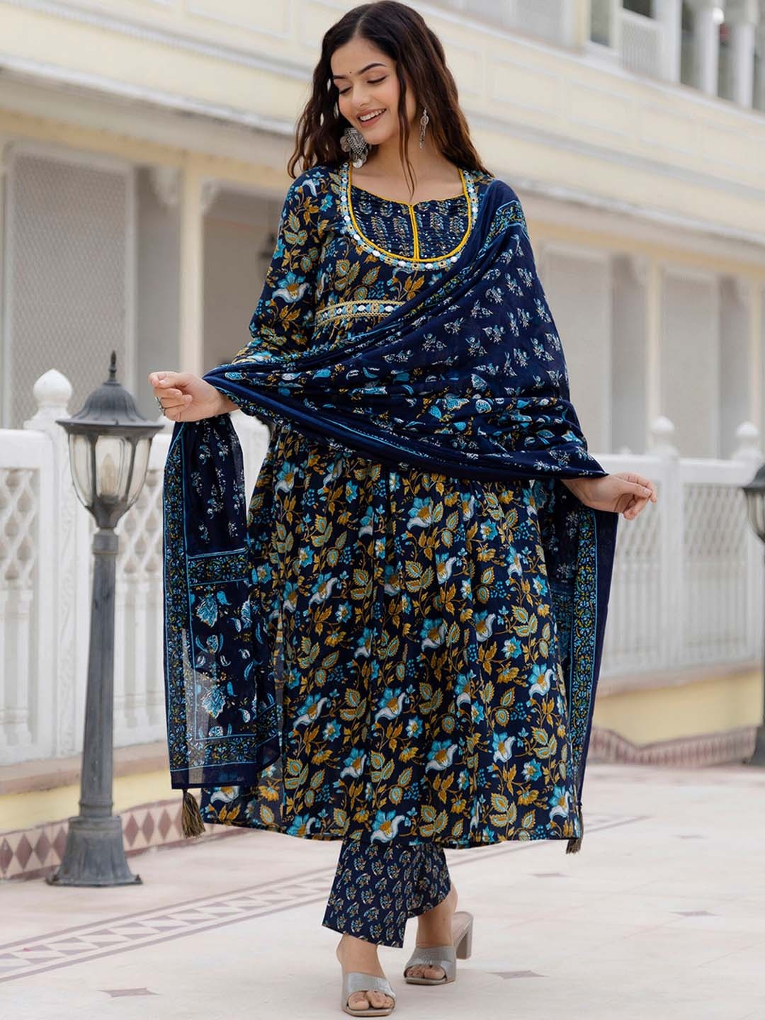 OMASK Women Ethnic Motifs Embroidered Empire Mirror Work Pure Cotton Kurta with Trousers & With Dupatta, Blue
OMASK Women Ethnic Motifs Embroidered Empire Mirror Work Pure Cotton Kurta with Trousers & With Dupatta, Blue