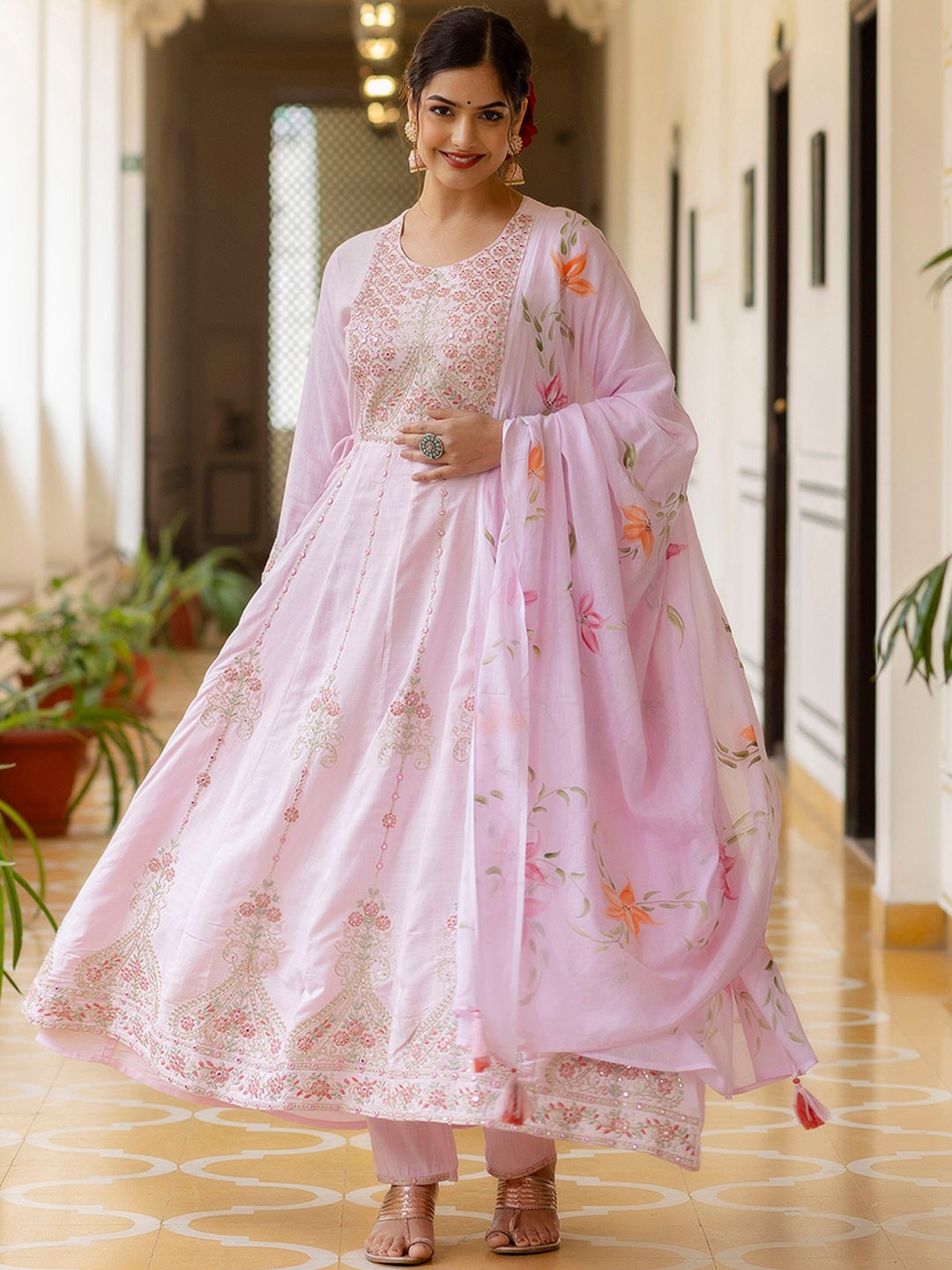 OMASK Ethnic Motifs Embroidered Mirror Work Pure Cotton Kurta With Trouser & Dupatta, Pink
OMASK Ethnic Motifs Embroidered Mirror Work Pure Cotton Kurta With Trouser & Dupatta, Pink
