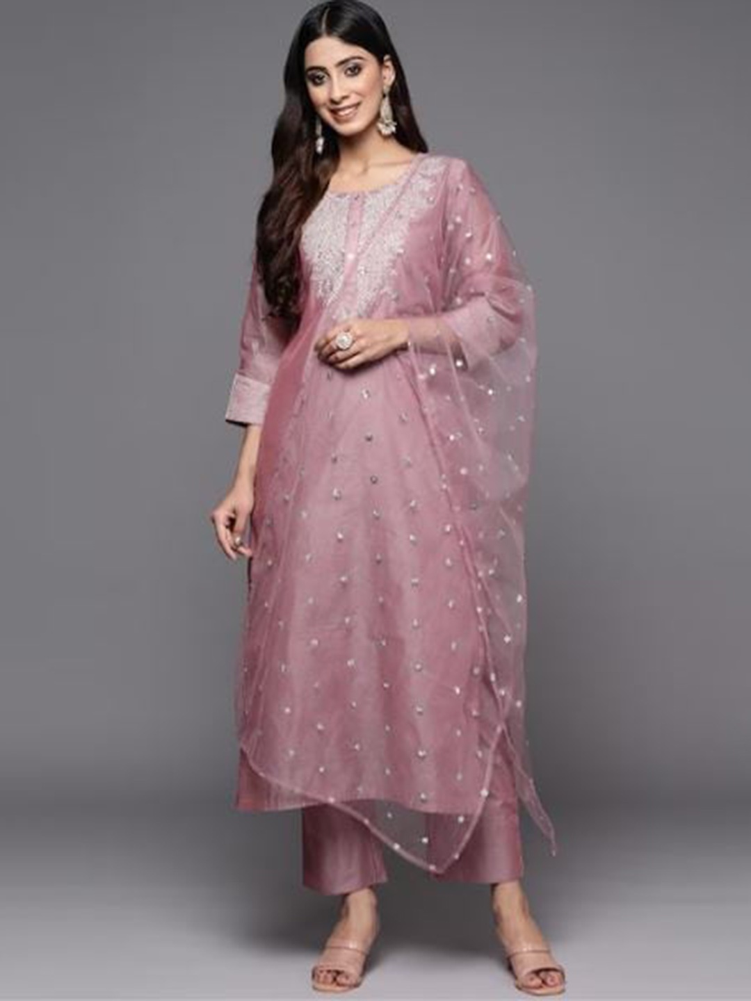 Visit Wear Embroidered Regular Sequinned Chanderi Silk Kurti with Trousers & Dupatta, Pink
Visit Wear Embroidered Regular Sequinned Chanderi Silk Kurti with Trousers & Dupatta, Pink