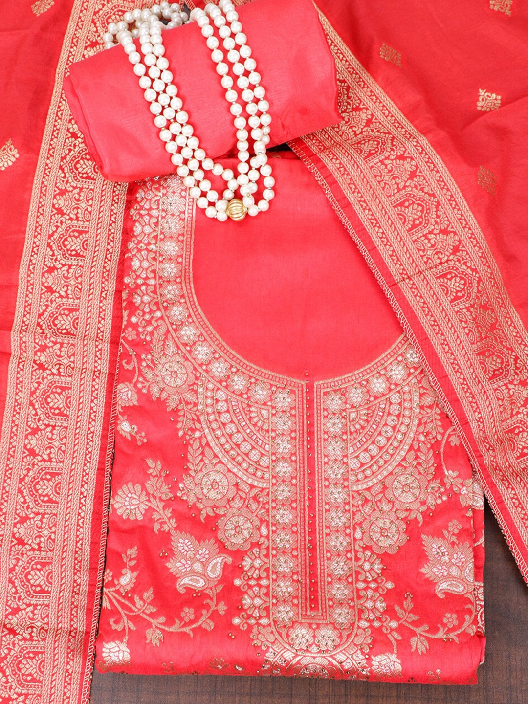 SALWAR STUDIO Ethnic Motifs Woven Design Beads & Stones Unstitched Dress Material, Red
SALWAR STUDIO Ethnic Motifs Woven Design Beads & Stones Unstitched Dress Material, Red