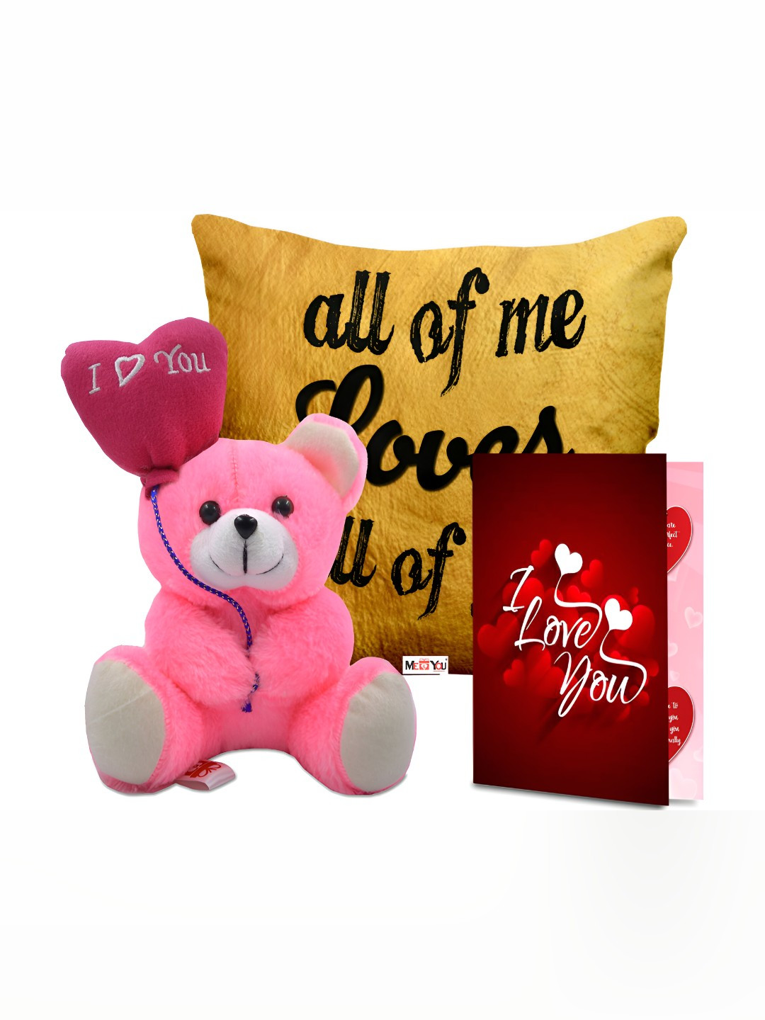 ME & YOU Pink & Red 3 Pieces Printed Cushion Teddy & Greeting Card Valentine Gift Set
ME & YOU Pink & Red 3 Pieces Printed Cushion Teddy & Greeting Card Valentine Gift Set