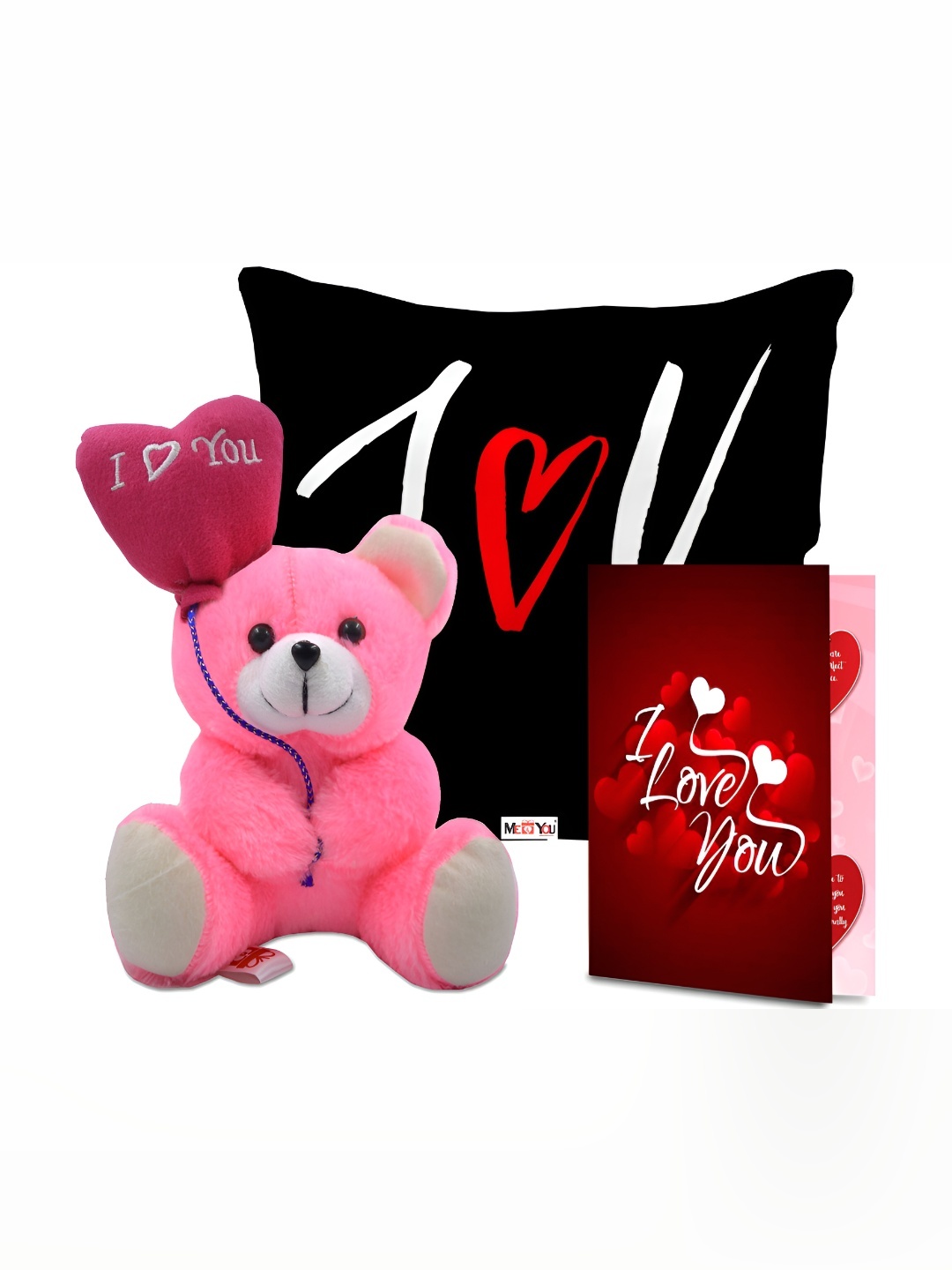ME & YOU Black & Pink 3 Pieces Printed Cushion Teddy & Greeting Card Valentine Gift Set
ME & YOU Black & Pink 3 Pieces Printed Cushion Teddy & Greeting Card Valentine Gift Set