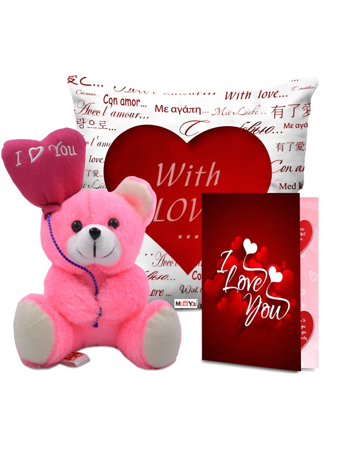 ME & YOU Red & Pink 3 Pieces Printed Cushion Teddy & Greeting Card Valentine Gift Set
ME & YOU Red & Pink 3 Pieces Printed Cushion Teddy & Greeting Card Valentine Gift Set