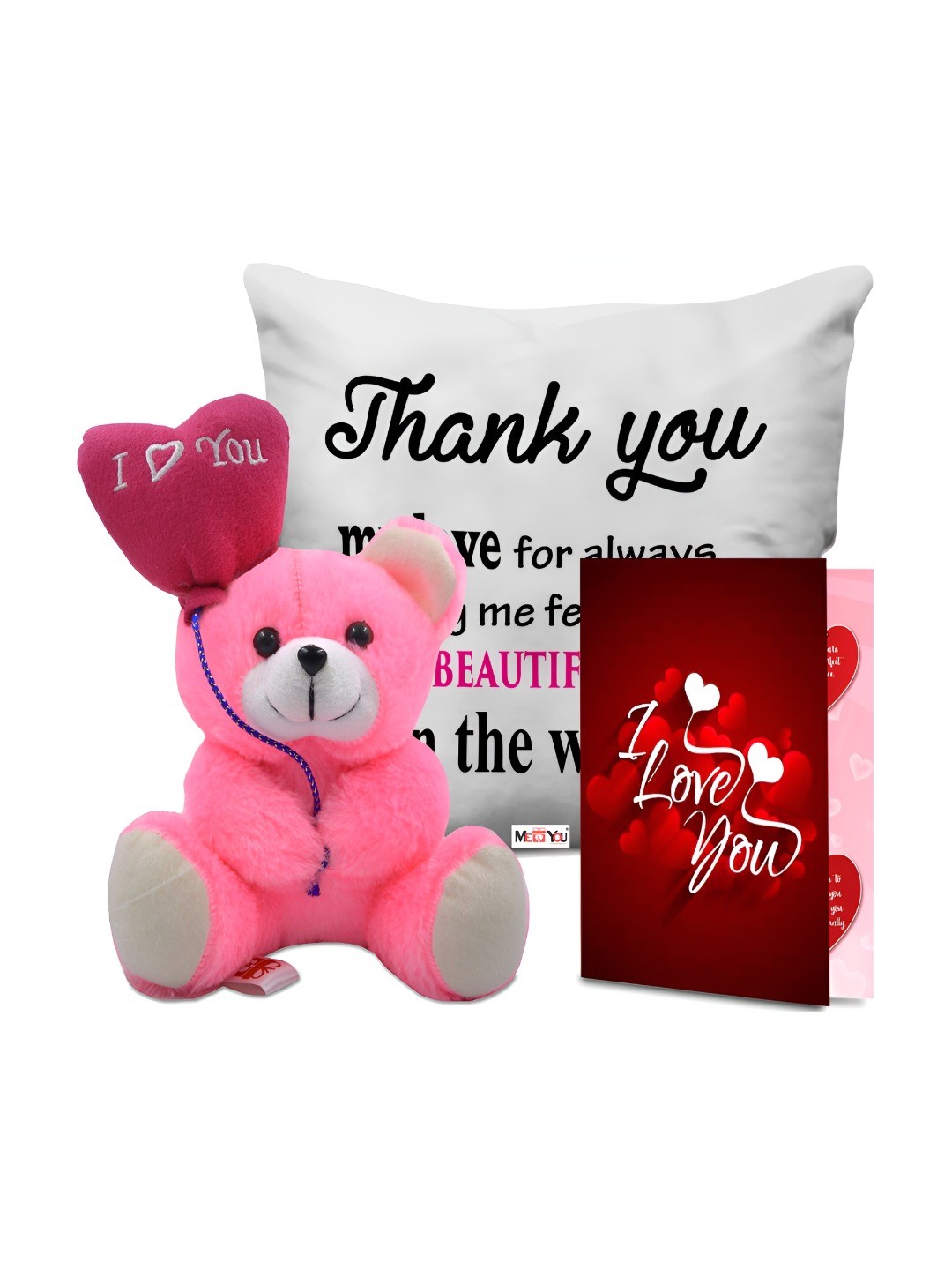 ME & YOU White & Pink 3 Pieces Printed Cushion Teddy & Greeting Card Valentine Gift Set
ME & YOU White & Pink 3 Pieces Printed Cushion Teddy & Greeting Card Valentine Gift Set