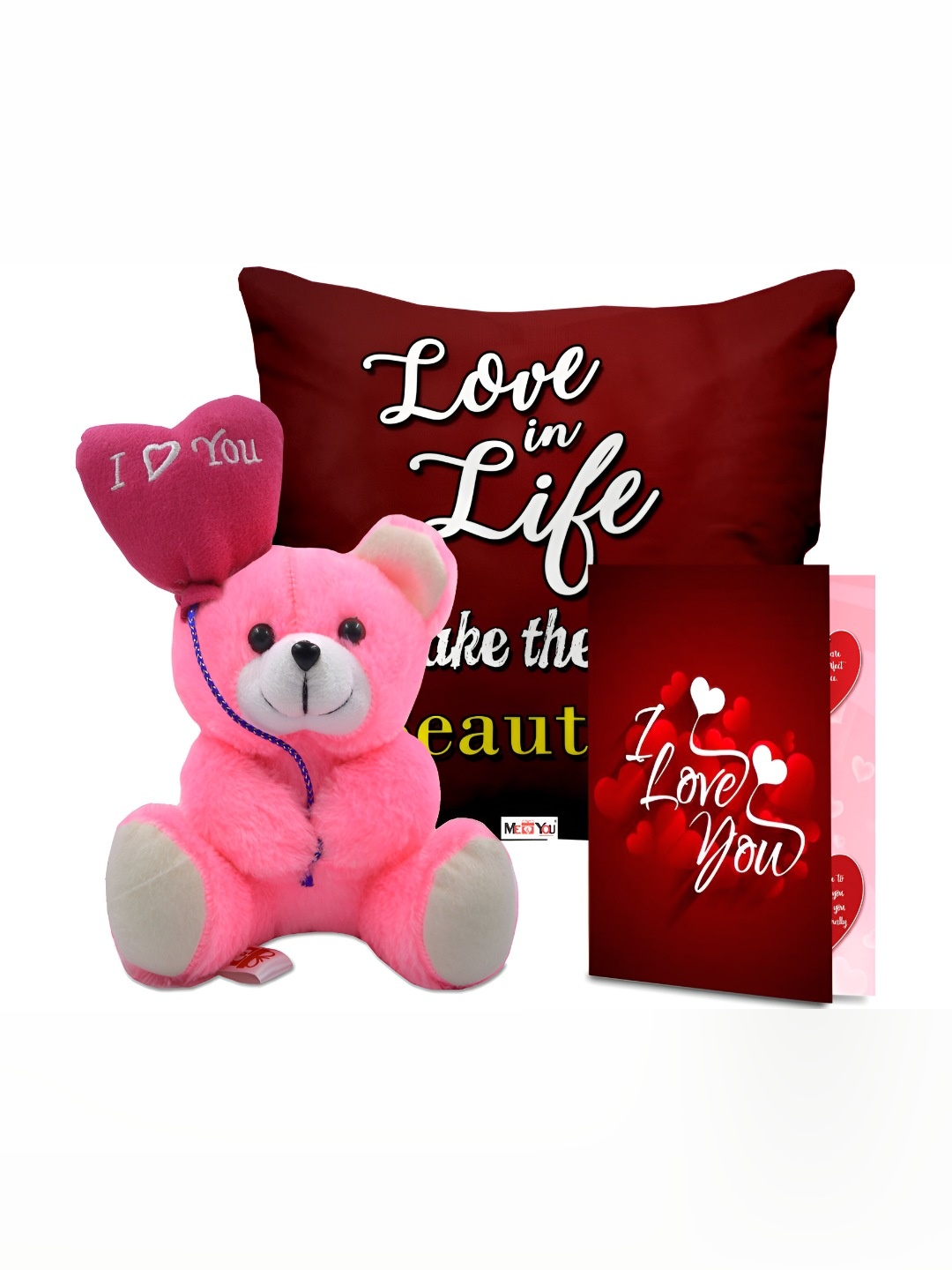 ME & YOU 3-Pcs Maroon & Pink Printed Cushion Teddy & Greeting Card Valentine Gift Set
ME & YOU 3-Pcs Maroon & Pink Printed Cushion Teddy & Greeting Card Valentine Gift Set